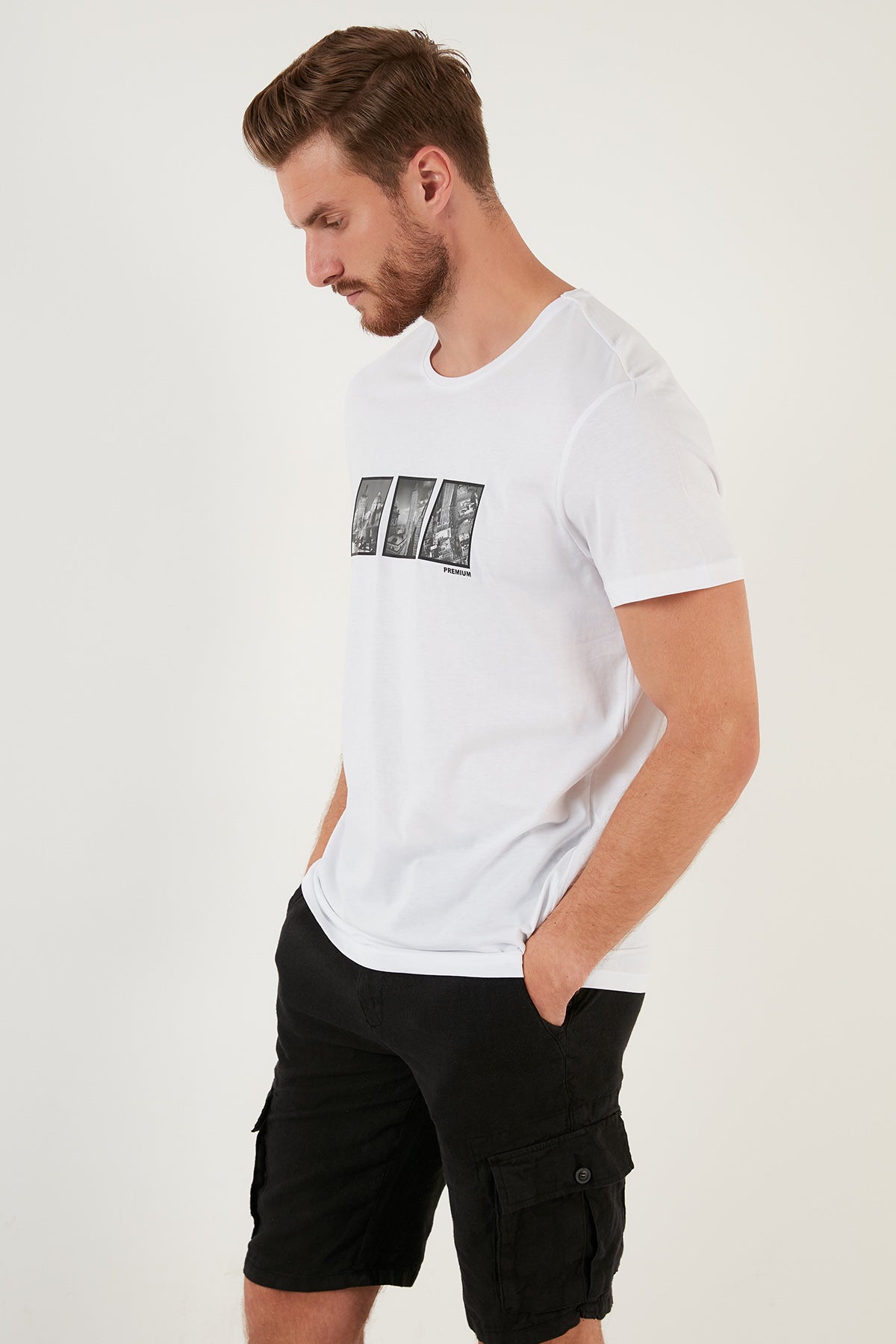 Buratti Baskılı Slim Fit Bisiklet Yaka % 100 Pamuk Erkek T Shirt 5902342 BEYAZ