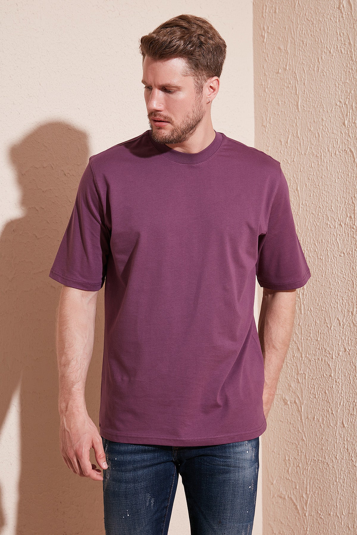 Buratti Pamuklu Oversize Bisiklet Yaka Basic Erkek T Shirt 5902365 MÜRDÜM