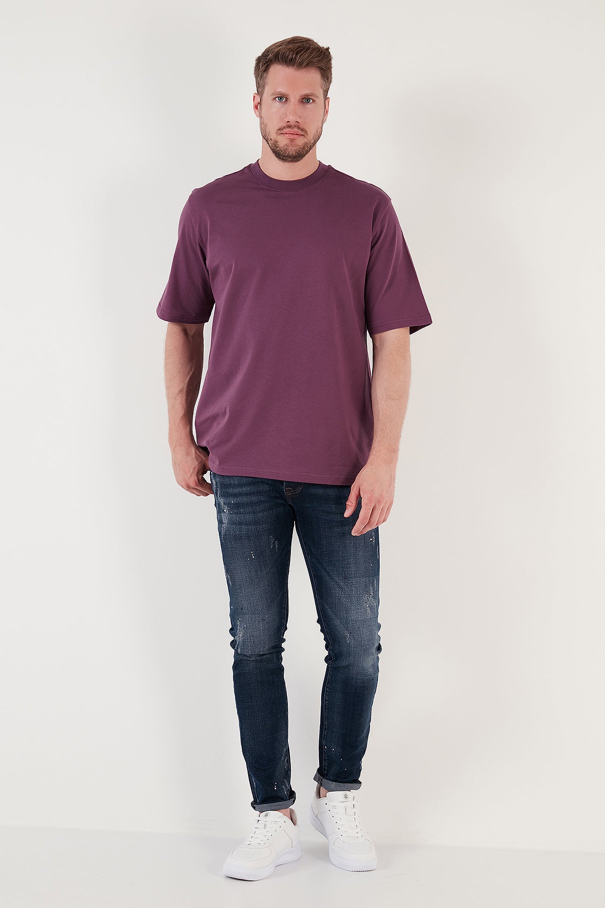 Buratti Pamuklu Oversize Bisiklet Yaka Basic Erkek T Shirt 5902365 MÜRDÜM