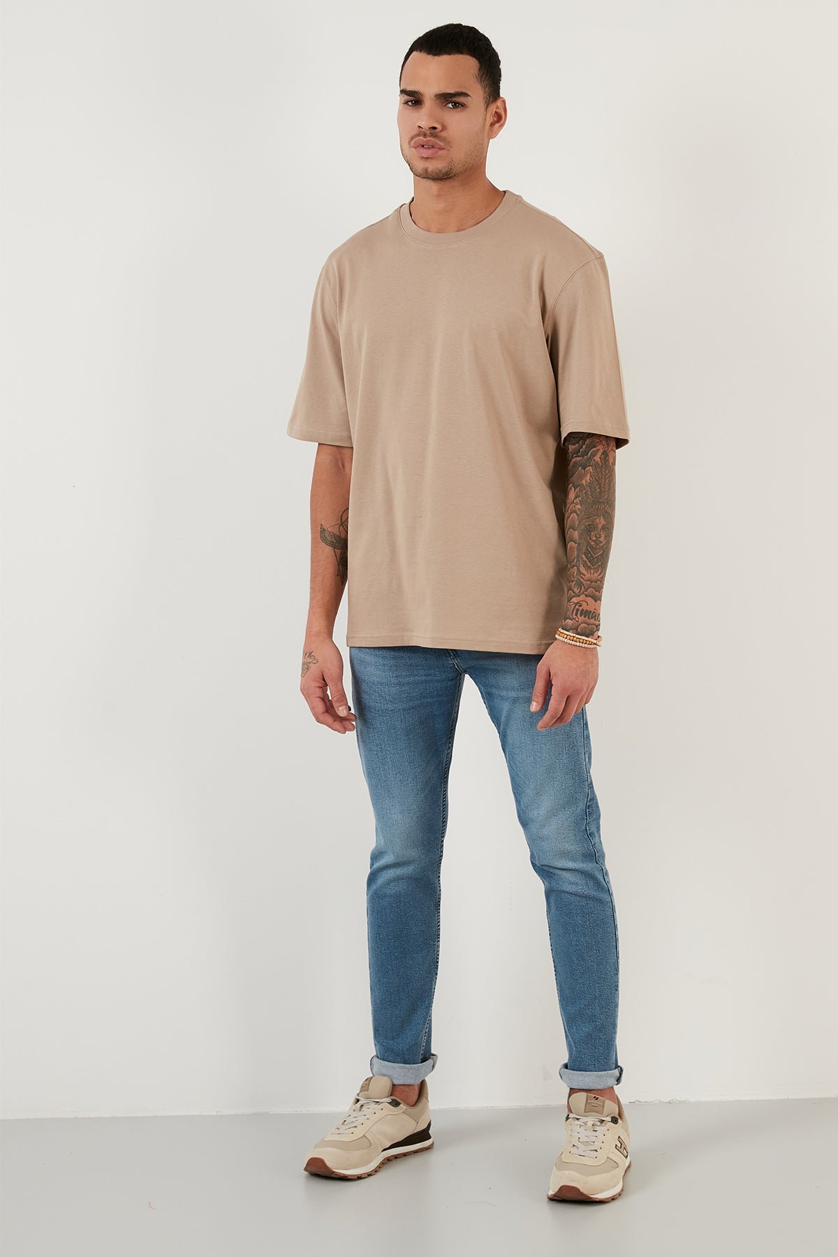 Buratti Pamuklu Oversize Bisiklet Yaka Basic Erkek T Shirt 5902365 VİZON