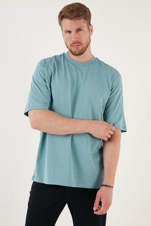 Buratti Pamuklu Oversize Bisiklet Yaka Basic Erkek T Shirt 5902365 MAVİ