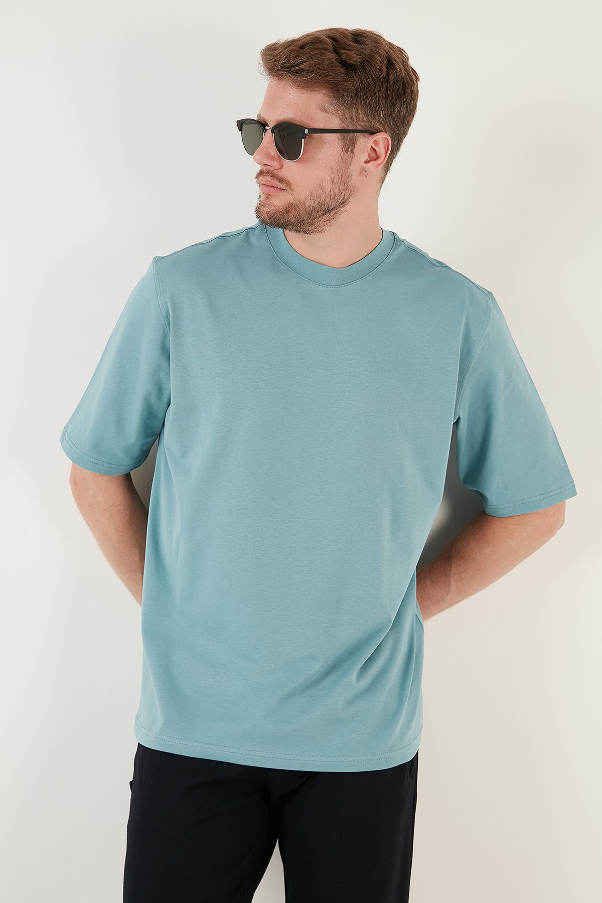 Buratti Pamuklu Oversize Bisiklet Yaka Basic Erkek T Shirt 5902365 MAVİ