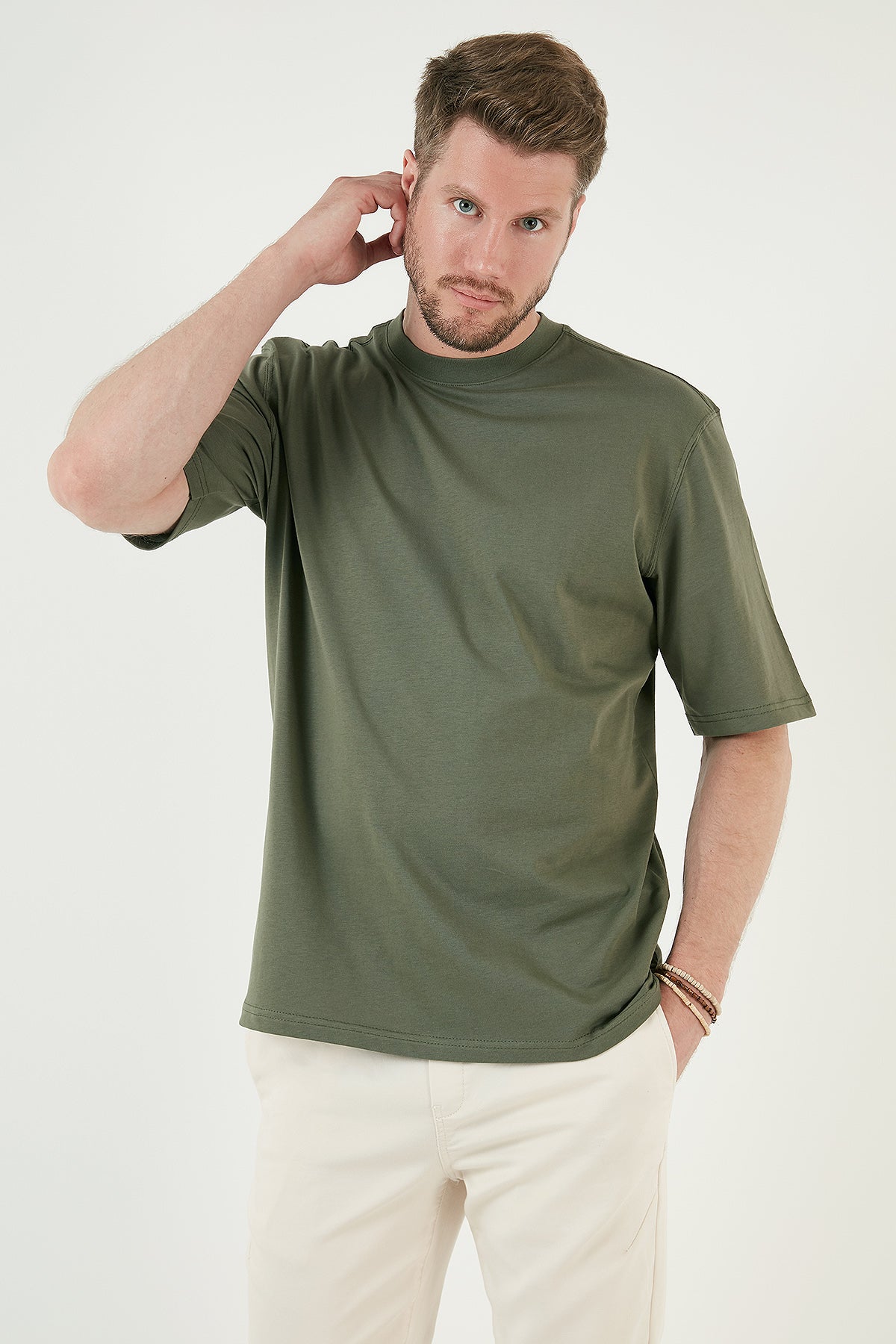 Buratti Pamuklu Oversize Bisiklet Yaka Basic Erkek T Shirt 5902365 HAKİ