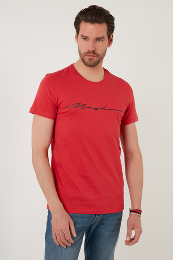 Buratti Baskılı Slim Fit Bisiklet Yaka % 100 Pamuk Erkek T Shirt 5902420 KIRMIZI