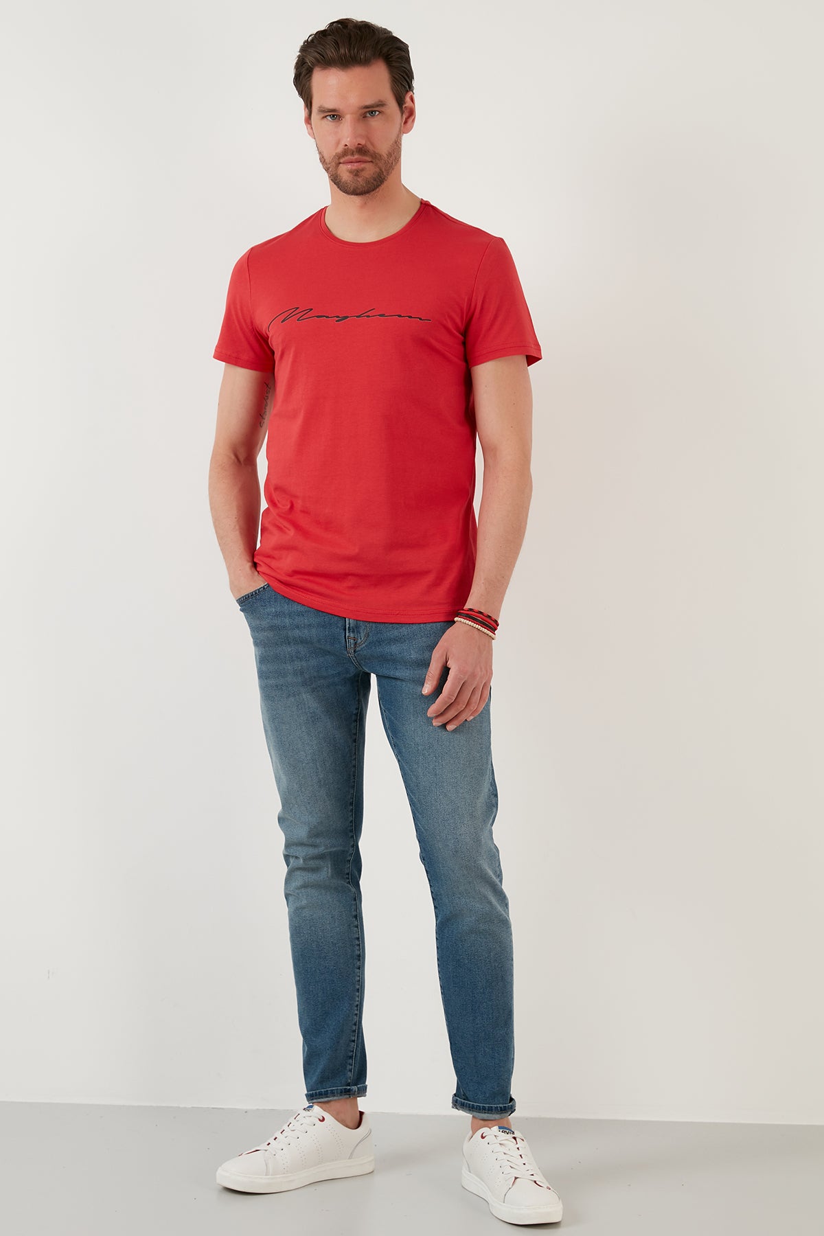 Buratti Baskılı Slim Fit Bisiklet Yaka % 100 Pamuk Erkek T Shirt 5902420 KIRMIZI