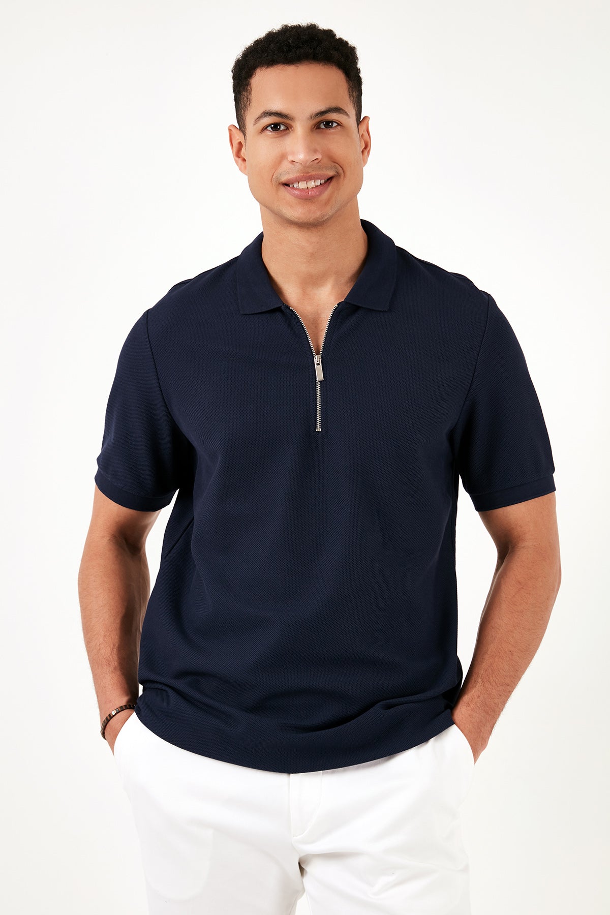 Buratti Pamuklu Regular Fit Fermuarlı Erkek Polo Yaka T Shirt 5902434 İNDİGO