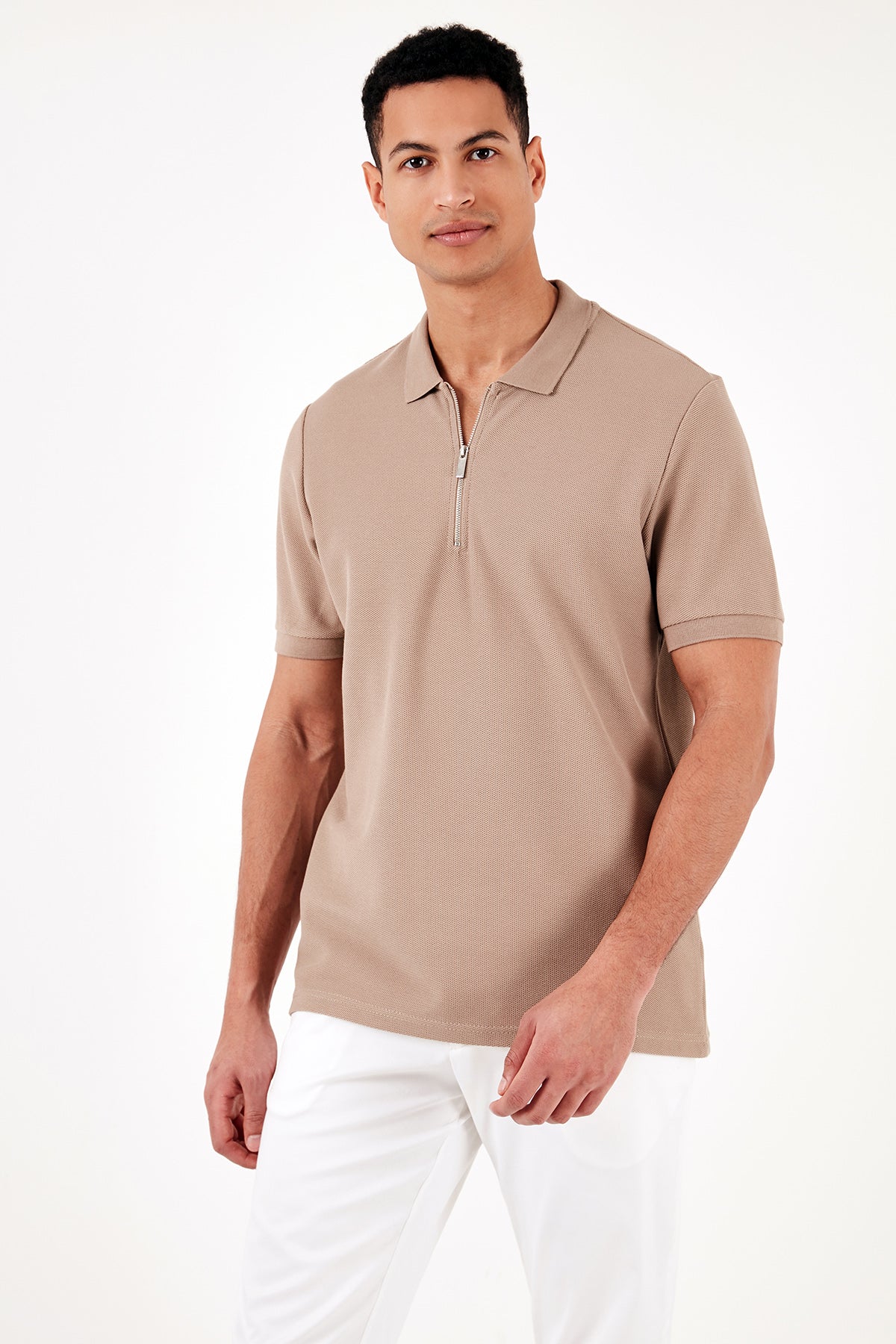 Buratti Pamuklu Regular Fit Fermuarlı Erkek Polo Yaka T Shirt 5902434 VİZON