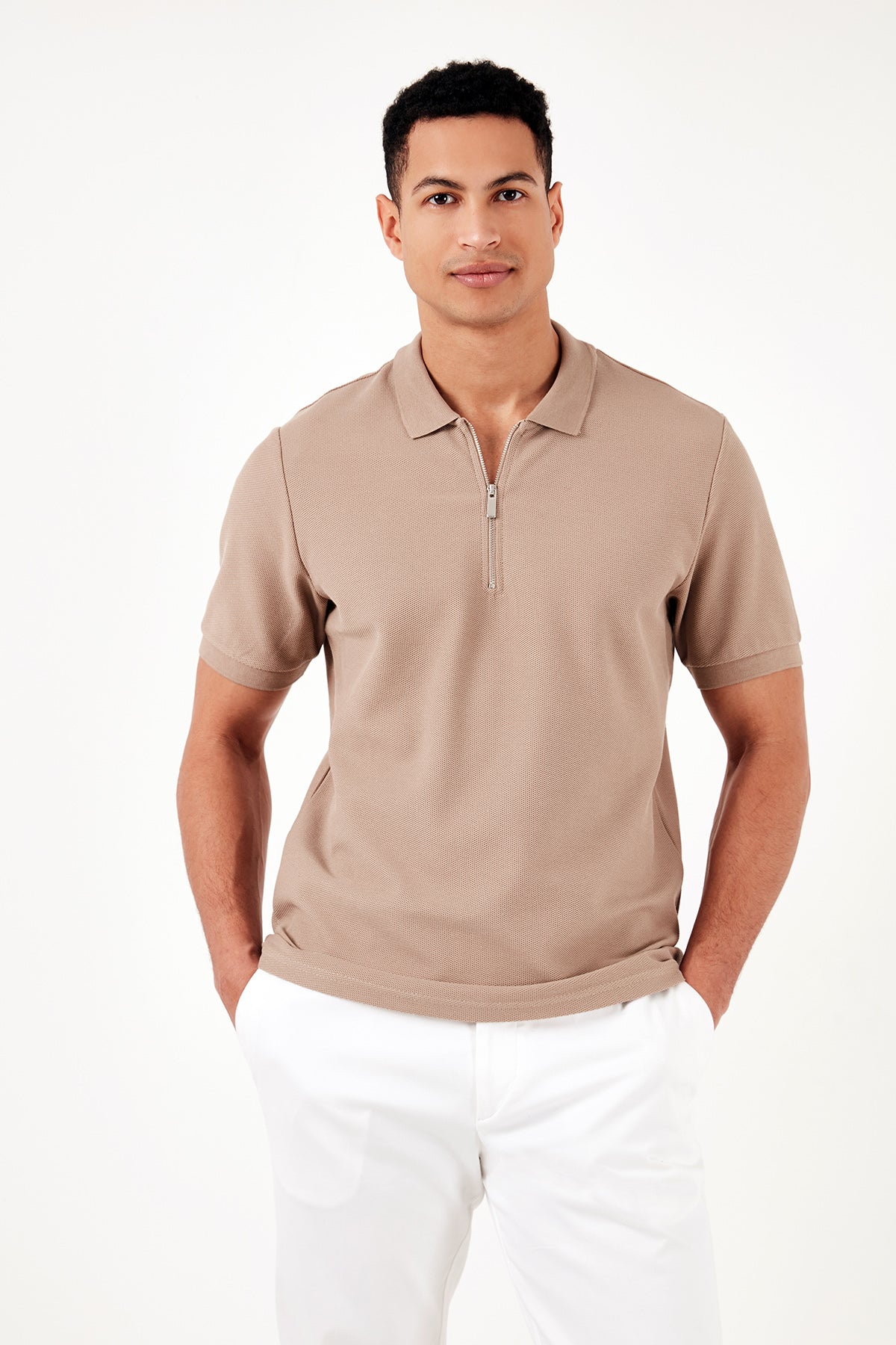 Buratti Pamuklu Regular Fit Fermuarlı Erkek Polo Yaka T Shirt 5902434 VİZON