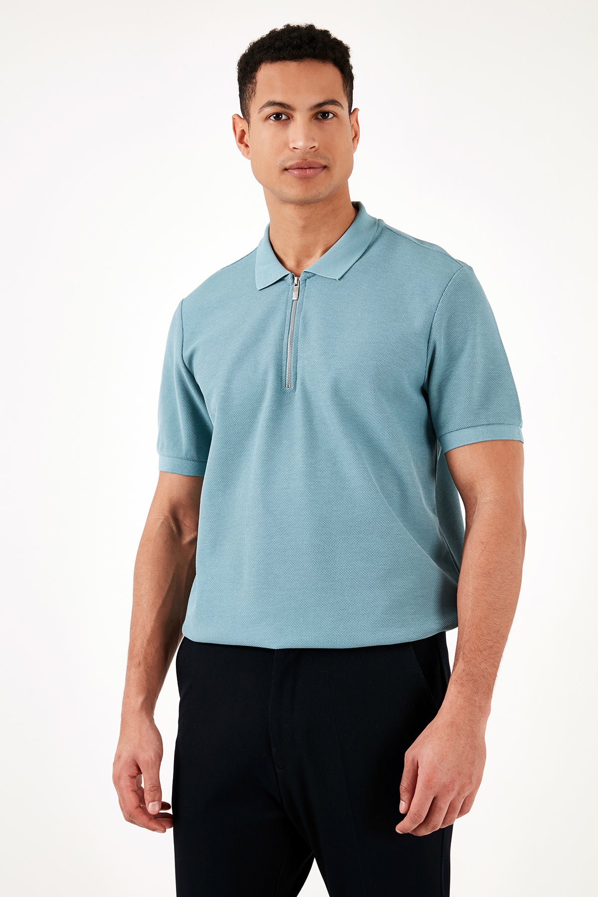 Buratti Pamuklu Regular Fit Fermuarlı Erkek Polo Yaka T Shirt 5902434 MAVİ