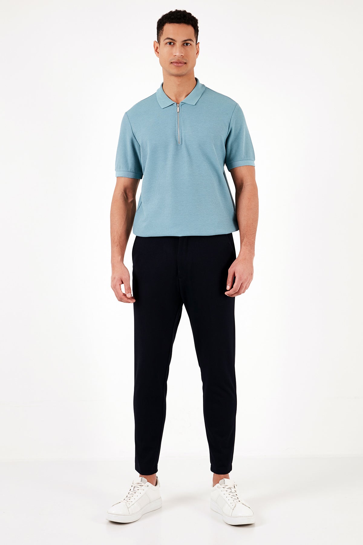 Buratti Pamuklu Regular Fit Fermuarlı Erkek Polo Yaka T Shirt 5902434 MAVİ