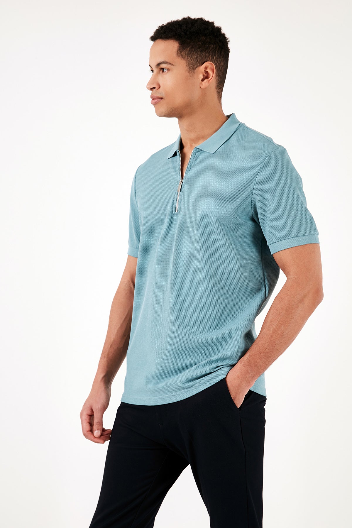 Buratti Pamuklu Regular Fit Fermuarlı Erkek Polo Yaka T Shirt 5902434 MAVİ