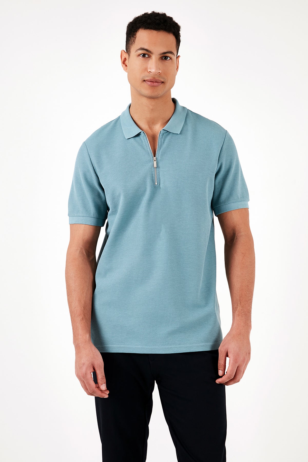 Buratti Pamuklu Regular Fit Fermuarlı Erkek Polo Yaka T Shirt 5902434 MAVİ