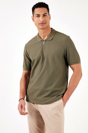 Buratti Pamuklu Regular Fit Fermuarlı Erkek Polo Yaka T Shirt 5902434 HAKİ