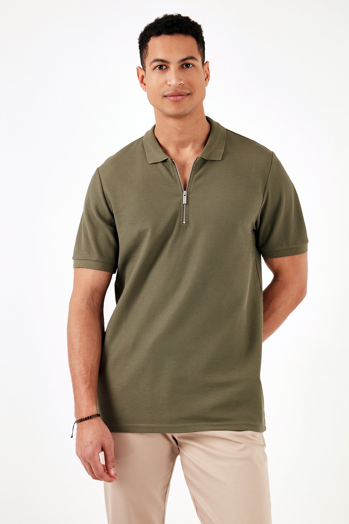 Buratti Pamuklu Regular Fit Fermuarlı Erkek Polo Yaka T Shirt 5902434 HAKİ