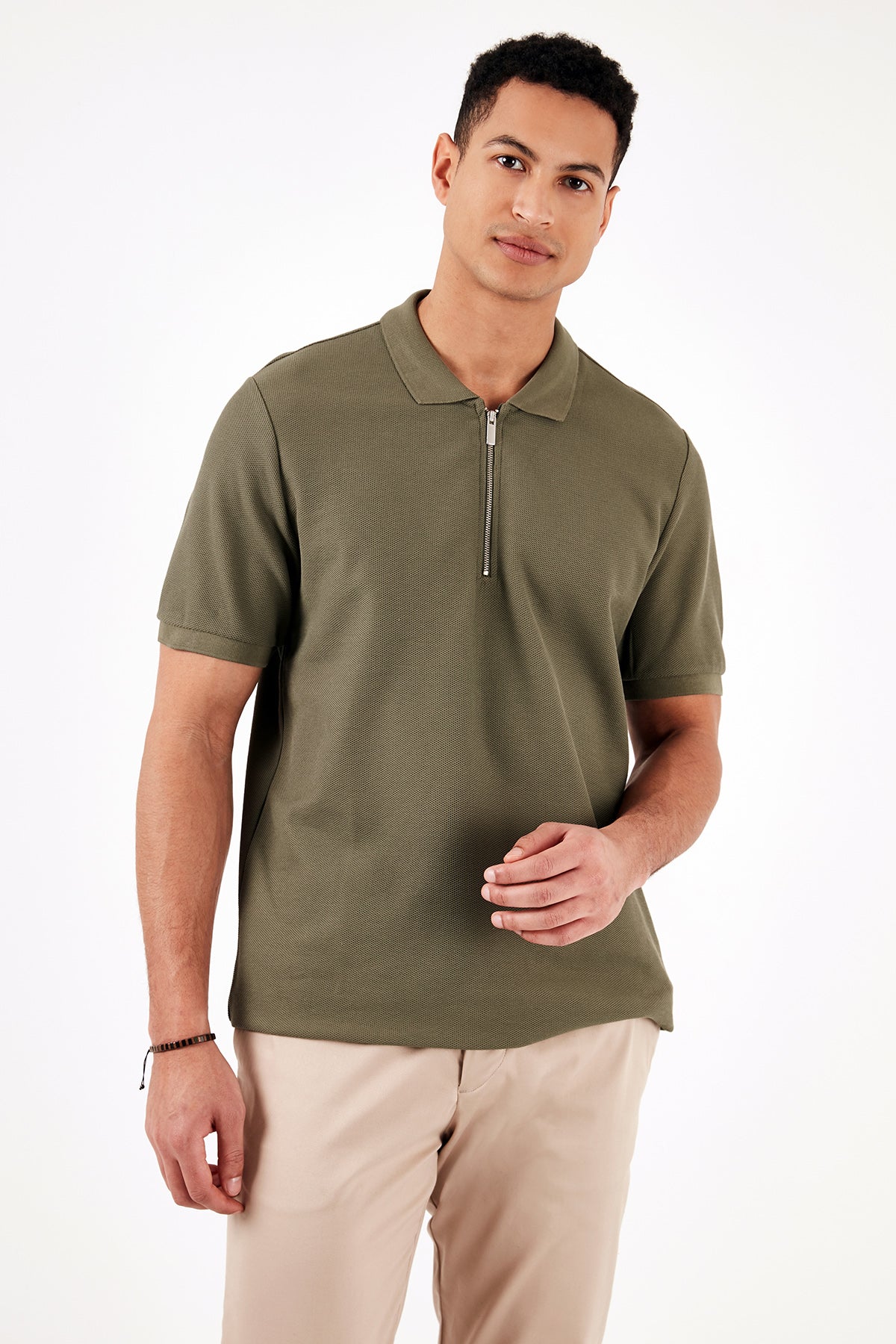 Buratti Pamuklu Regular Fit Fermuarlı Erkek Polo Yaka T Shirt 5902434 HAKİ