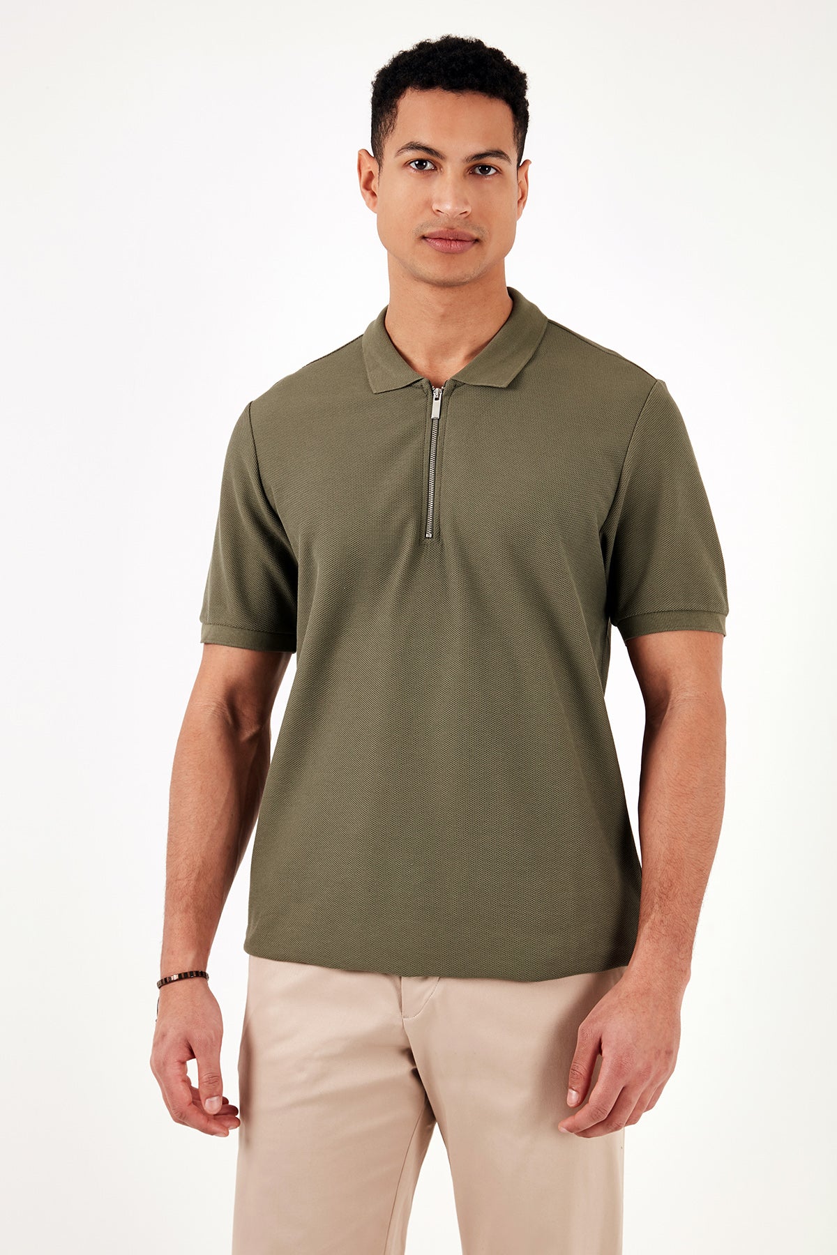 Buratti Pamuklu Regular Fit Fermuarlı Erkek Polo Yaka T Shirt 5902434 HAKİ