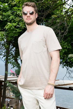 Buratti % 100 Pamuk Relaxed Fit Tek Cepli Bisiklet Yaka Erkek T Shirt 5902505 VİZON