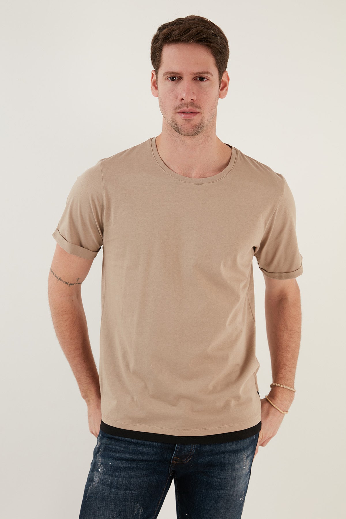 Buratti % 100 Pamuk Regular Fit Bisiklet Yaka Erkek T Shirt 5902515 VİZON