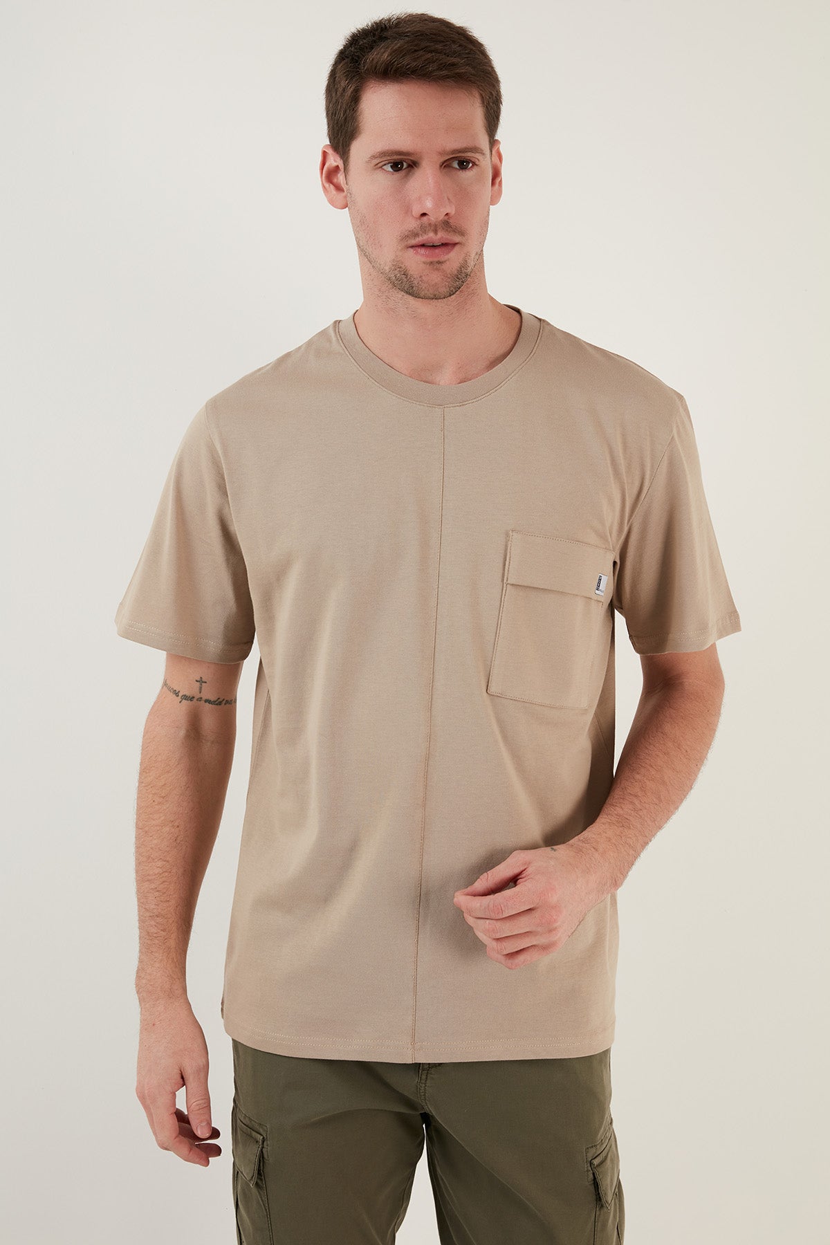 Buratti % 100 Pamuk Relaxed Fit Bisiklet Yaka Erkek T Shirt 5902605 VİZON