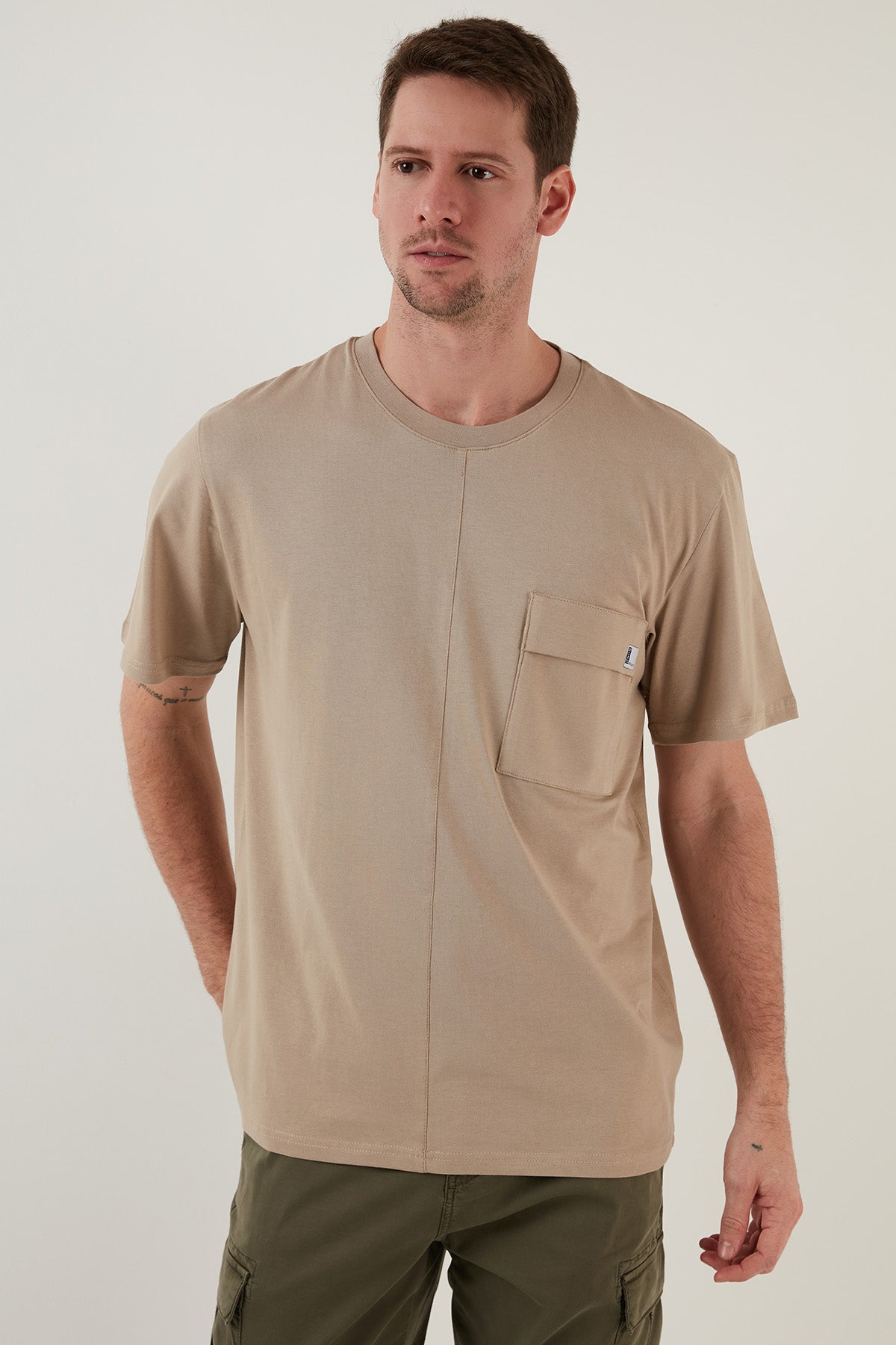 Buratti % 100 Pamuk Relaxed Fit Bisiklet Yaka Erkek T Shirt 5902605 VİZON