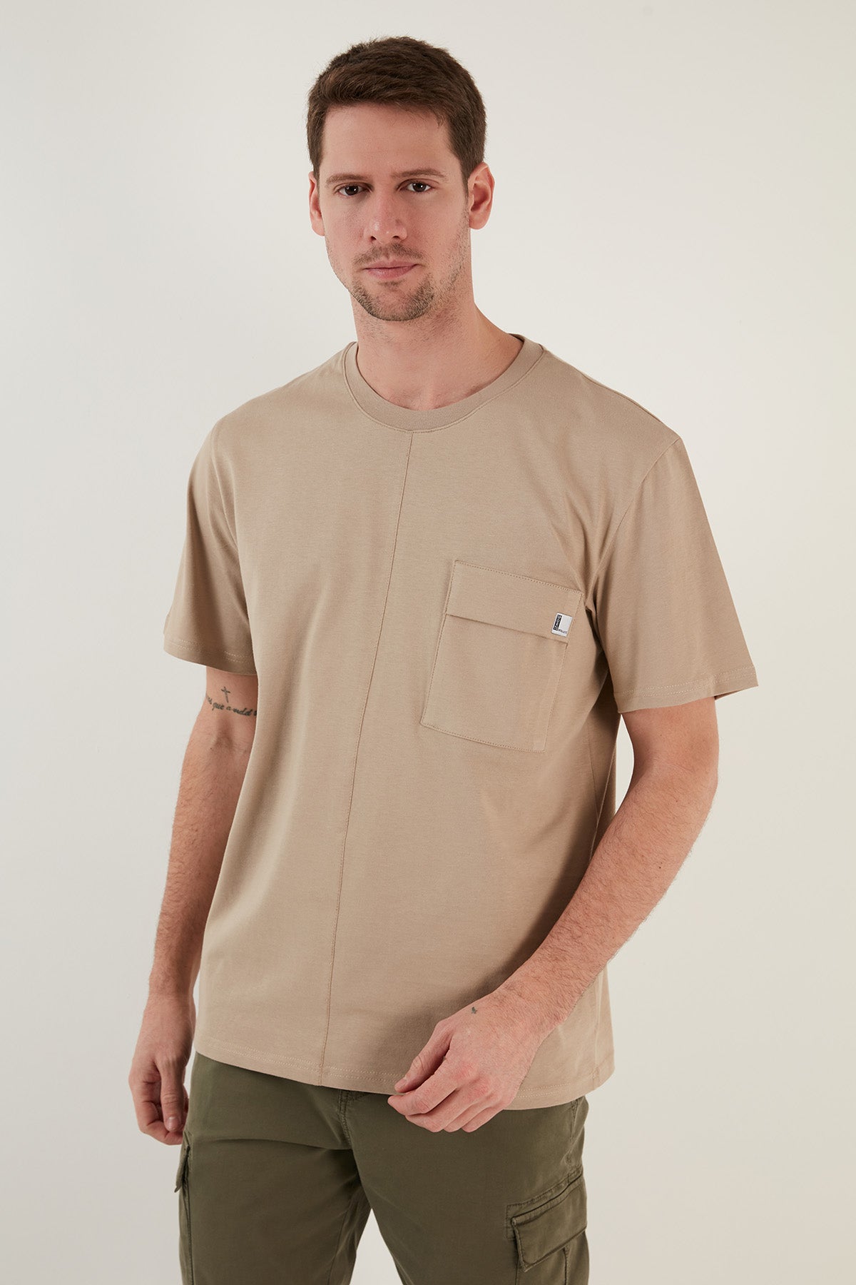 Buratti % 100 Pamuk Relaxed Fit Bisiklet Yaka Erkek T Shirt 5902605 VİZON