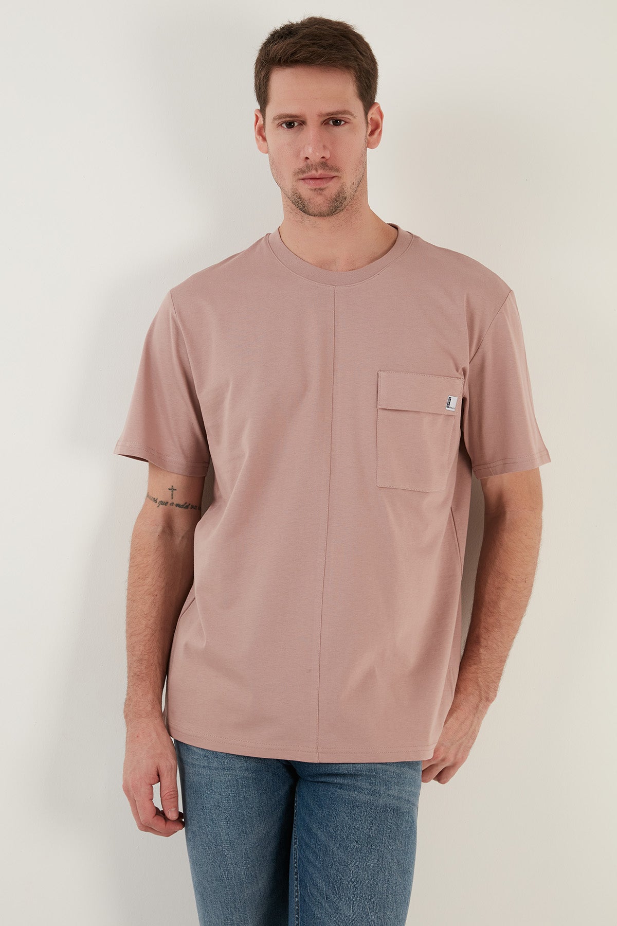 Buratti % 100 Pamuk Relaxed Fit Bisiklet Yaka Erkek T Shirt 5902605 PUDRA