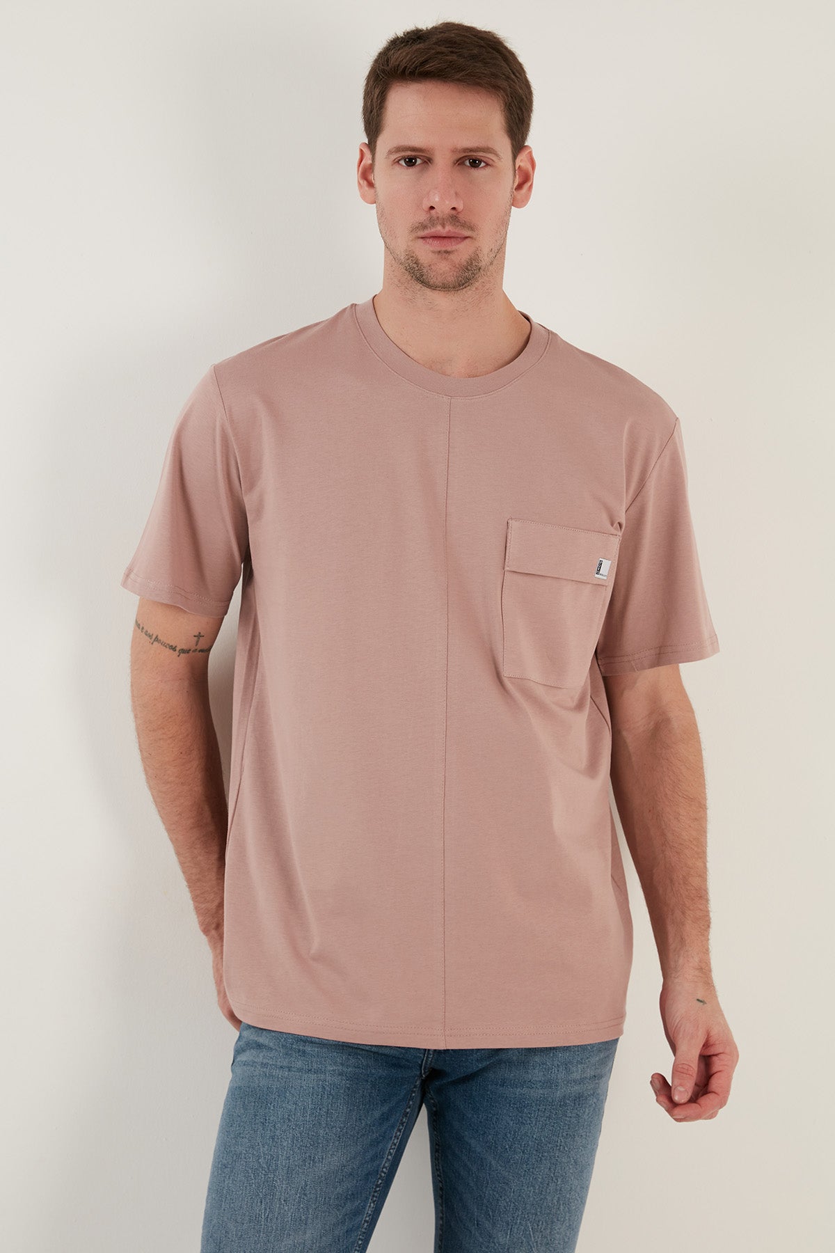 Buratti % 100 Pamuk Relaxed Fit Bisiklet Yaka Erkek T Shirt 5902605 PUDRA