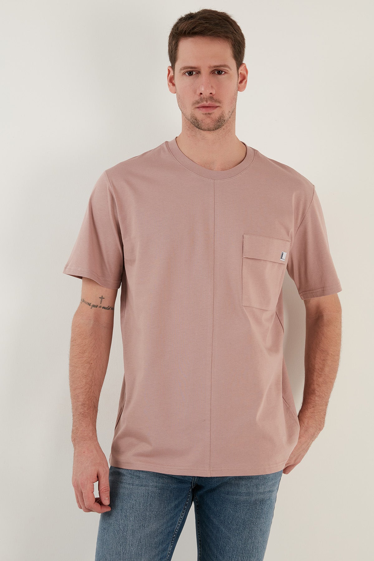 Buratti % 100 Pamuk Relaxed Fit Bisiklet Yaka Erkek T Shirt 5902605 PUDRA