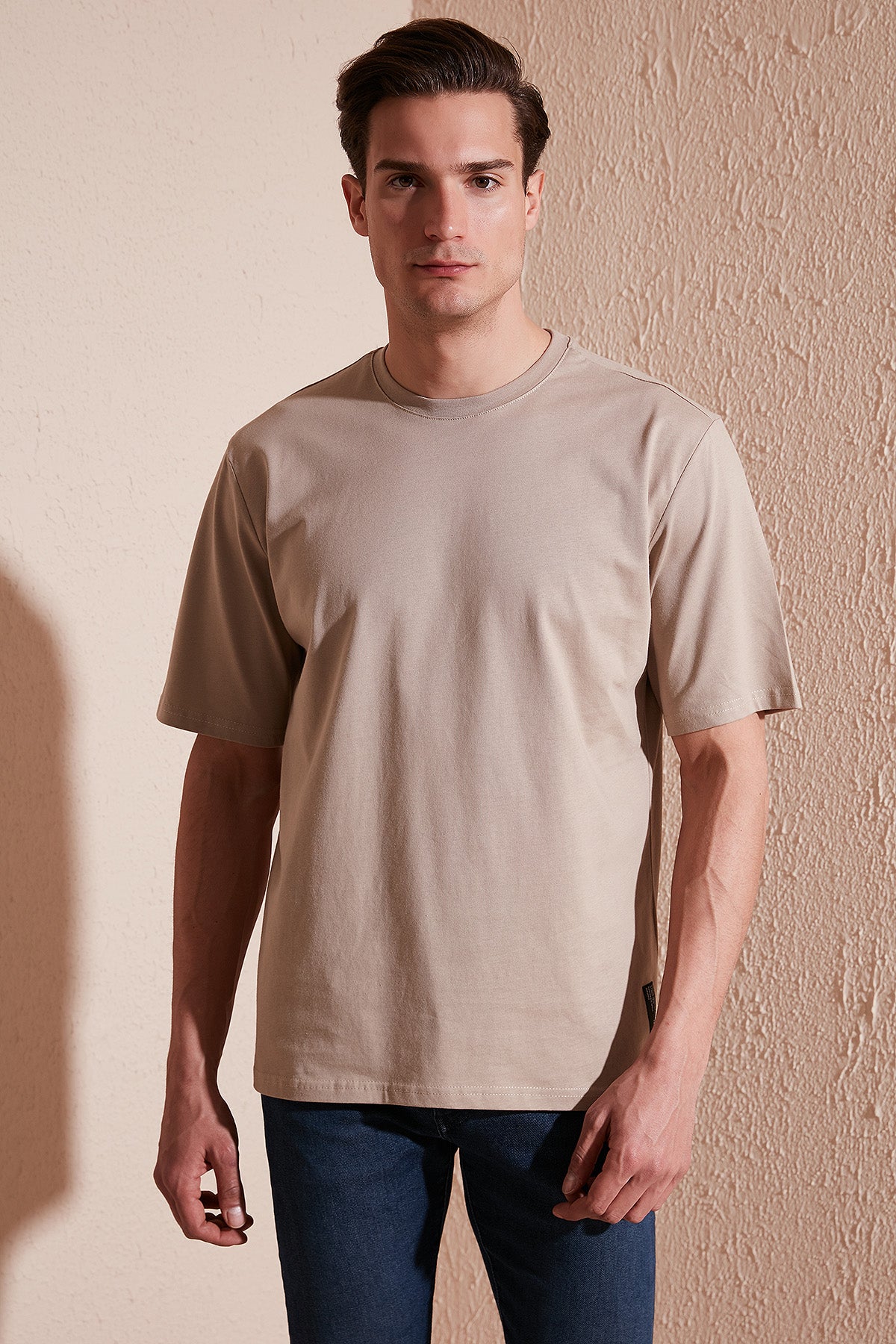 Buratti % 100 Pamuk Sırt Baskılı Oversize Bisiklet Yaka Erkek T Shirt 5902636 VİZON