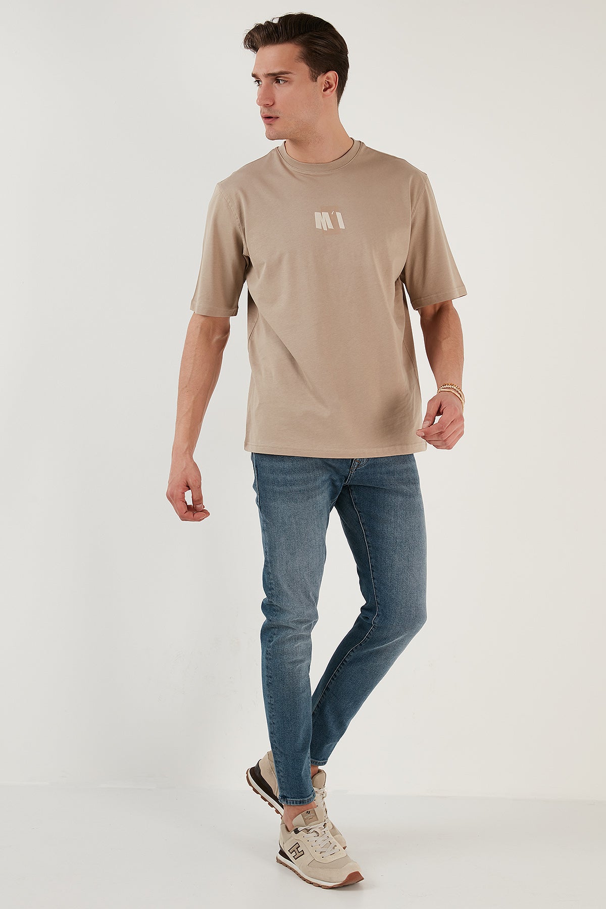 Buratti % 100 Pamuk Baskılı Oversize Bisiklet Yaka Erkek T Shirt 5902648 VİZON