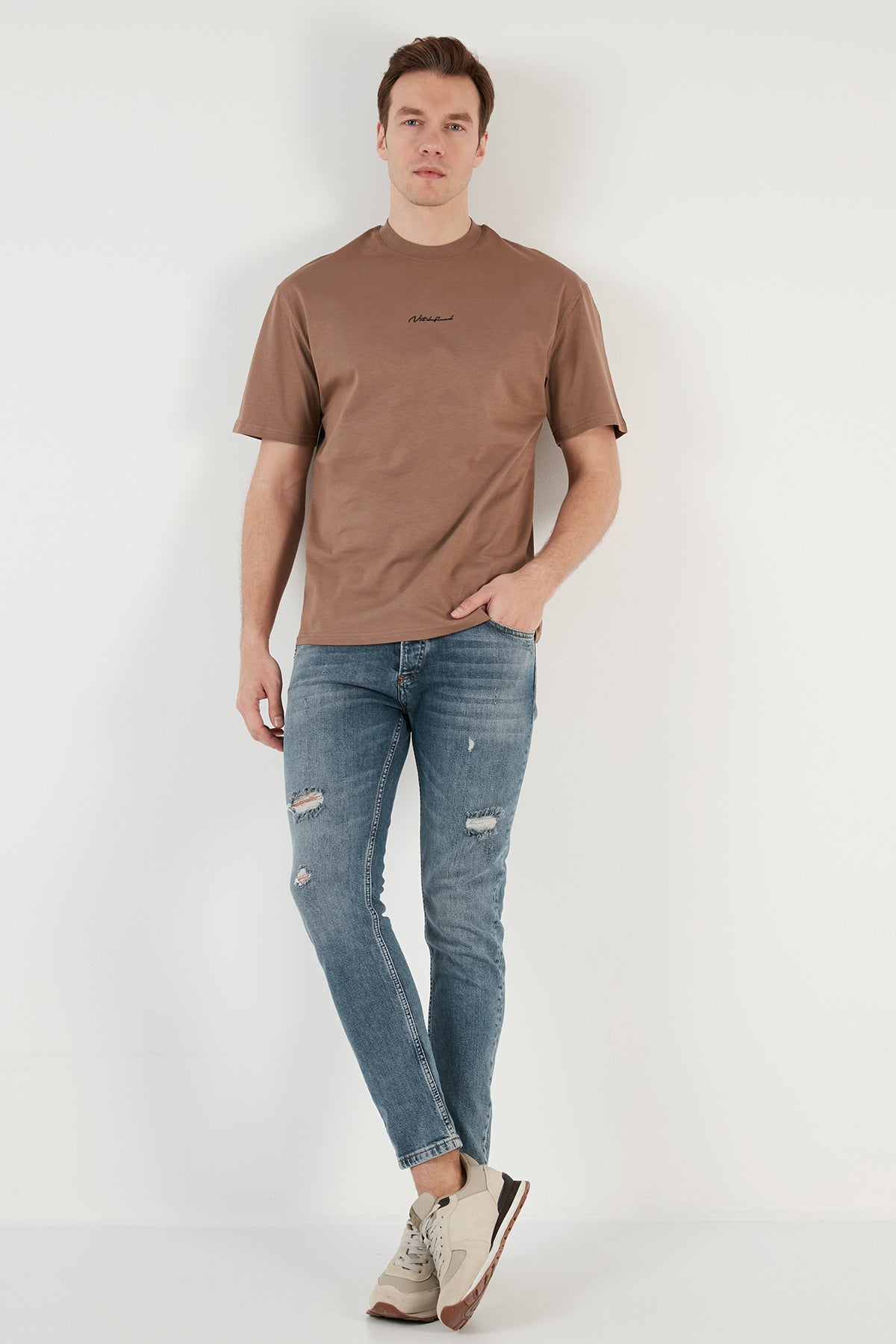 Buratti Pamuklu Relaxed Fit Sıfır Yaka Erkek T Shirt 5902702 TOPRAK