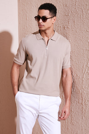 Buratti Pamuklu Regular Fit Fermuarlı Erkek Polo Yaka T Shirt 5902738 VİZON