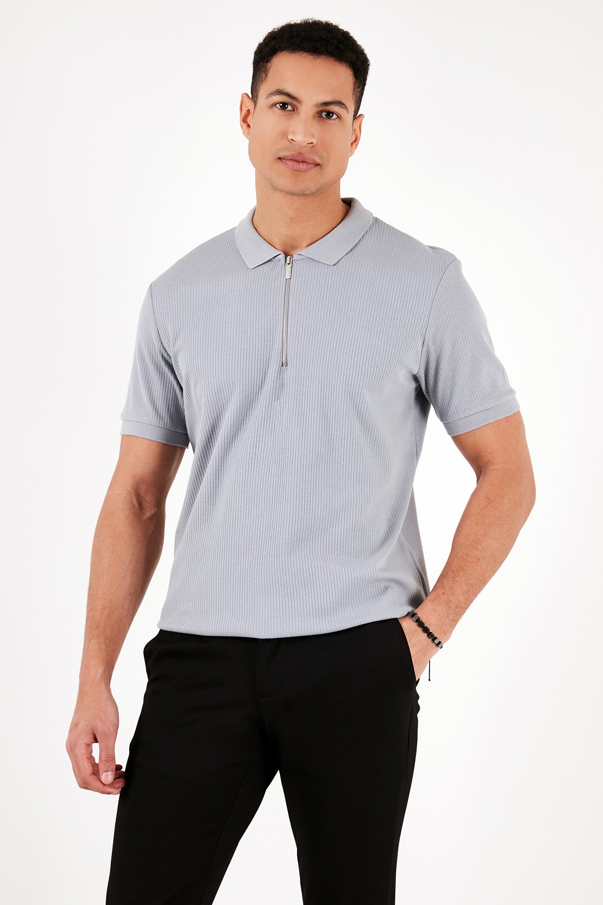 Buratti Pamuklu Regular Fit Fermuarlı Erkek Polo Yaka T Shirt 5902738 AÇIK GRİ