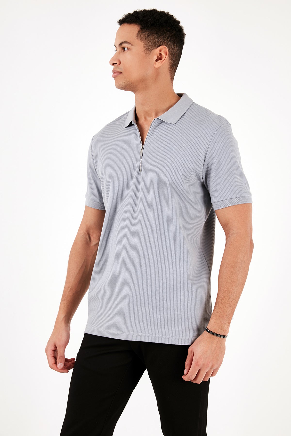 Buratti Pamuklu Regular Fit Fermuarlı Erkek Polo Yaka T Shirt 5902738 AÇIK GRİ