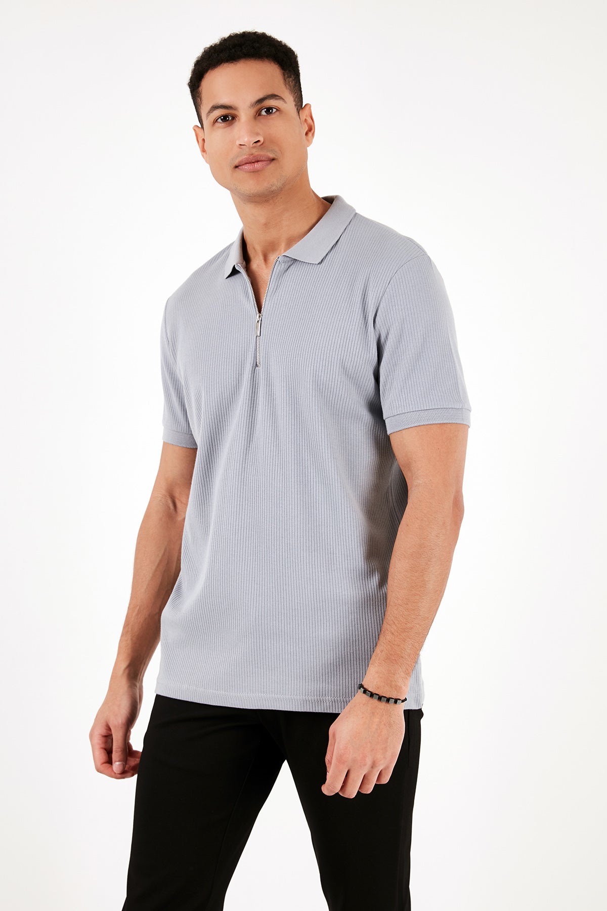 Buratti Pamuklu Regular Fit Fermuarlı Erkek Polo Yaka T Shirt 5902738 AÇIK GRİ