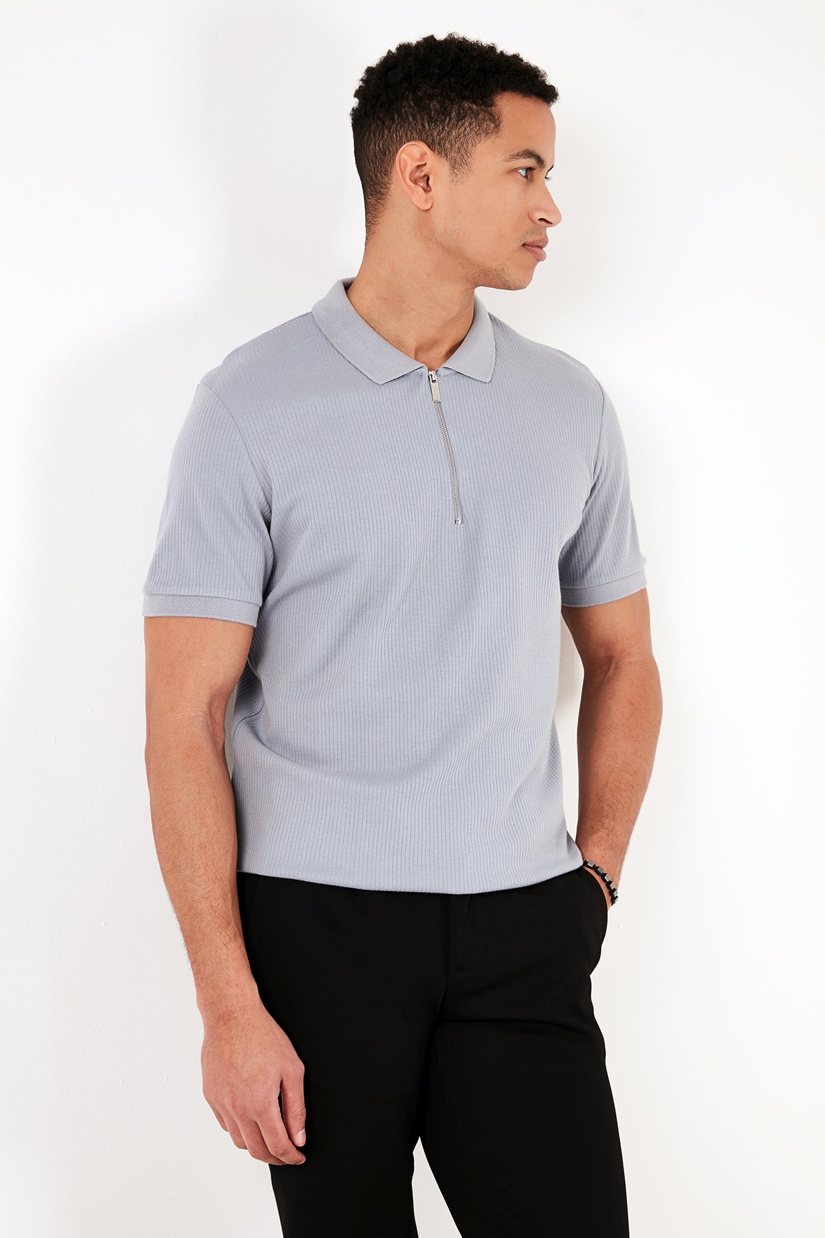 Buratti Pamuklu Regular Fit Fermuarlı Erkek Polo Yaka T Shirt 5902738 AÇIK GRİ