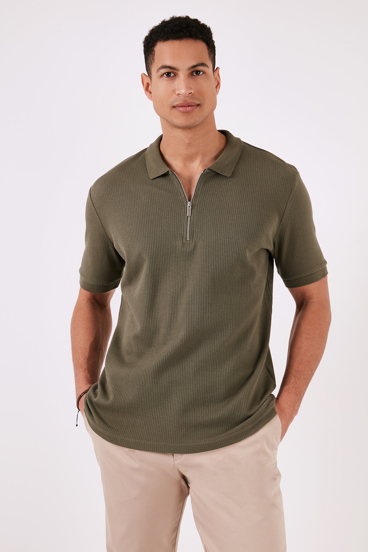 Buratti Pamuklu Regular Fit Fermuarlı Erkek Polo Yaka T Shirt 5902738 HAKİ