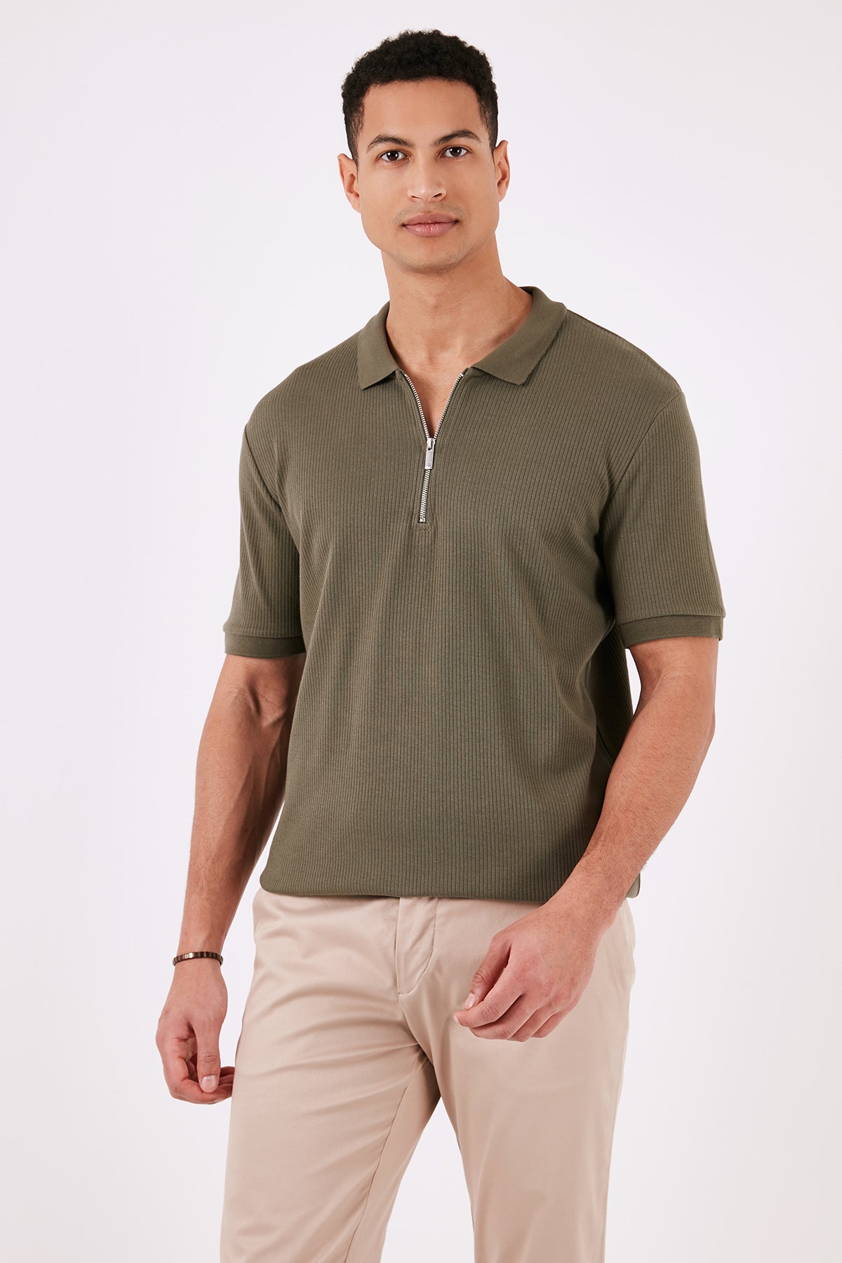 Buratti Pamuklu Regular Fit Fermuarlı Erkek Polo Yaka T Shirt 5902738 HAKİ