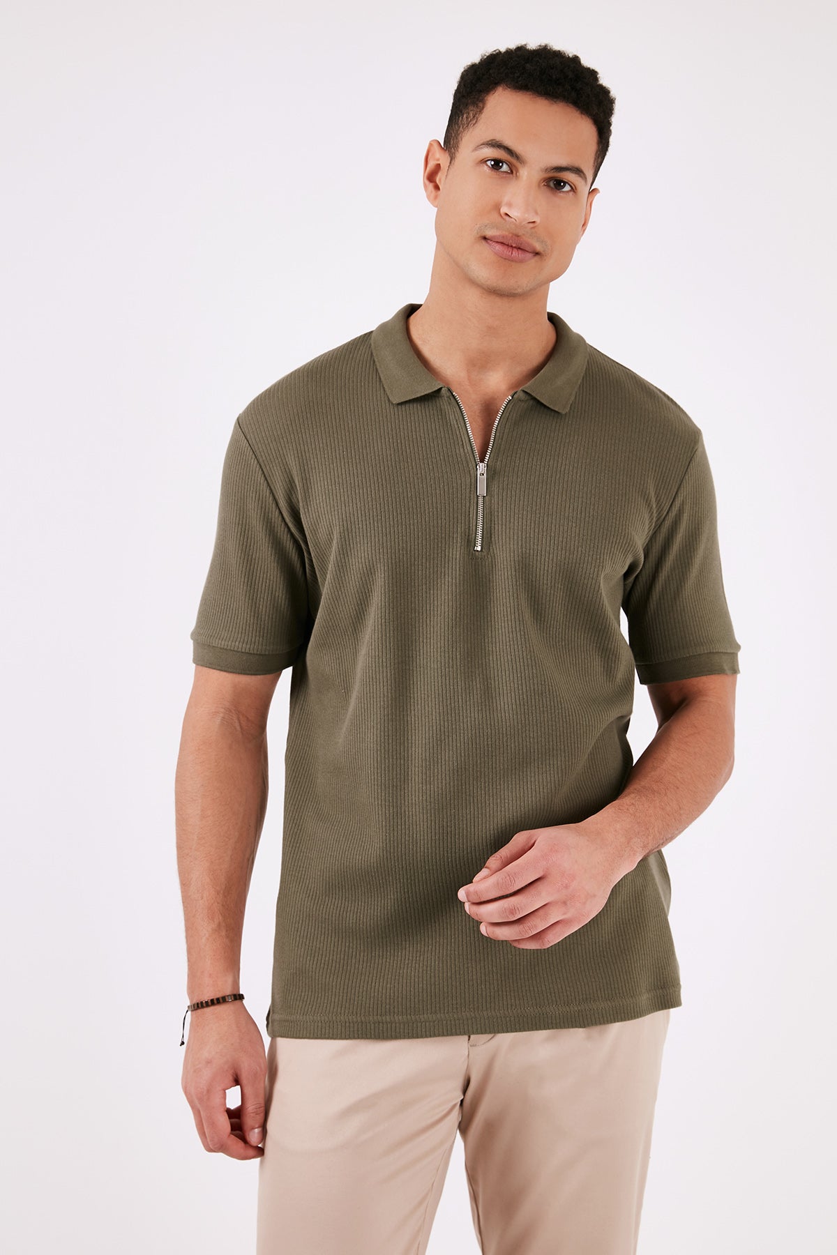 Buratti Pamuklu Regular Fit Fermuarlı Erkek Polo Yaka T Shirt 5902738 HAKİ