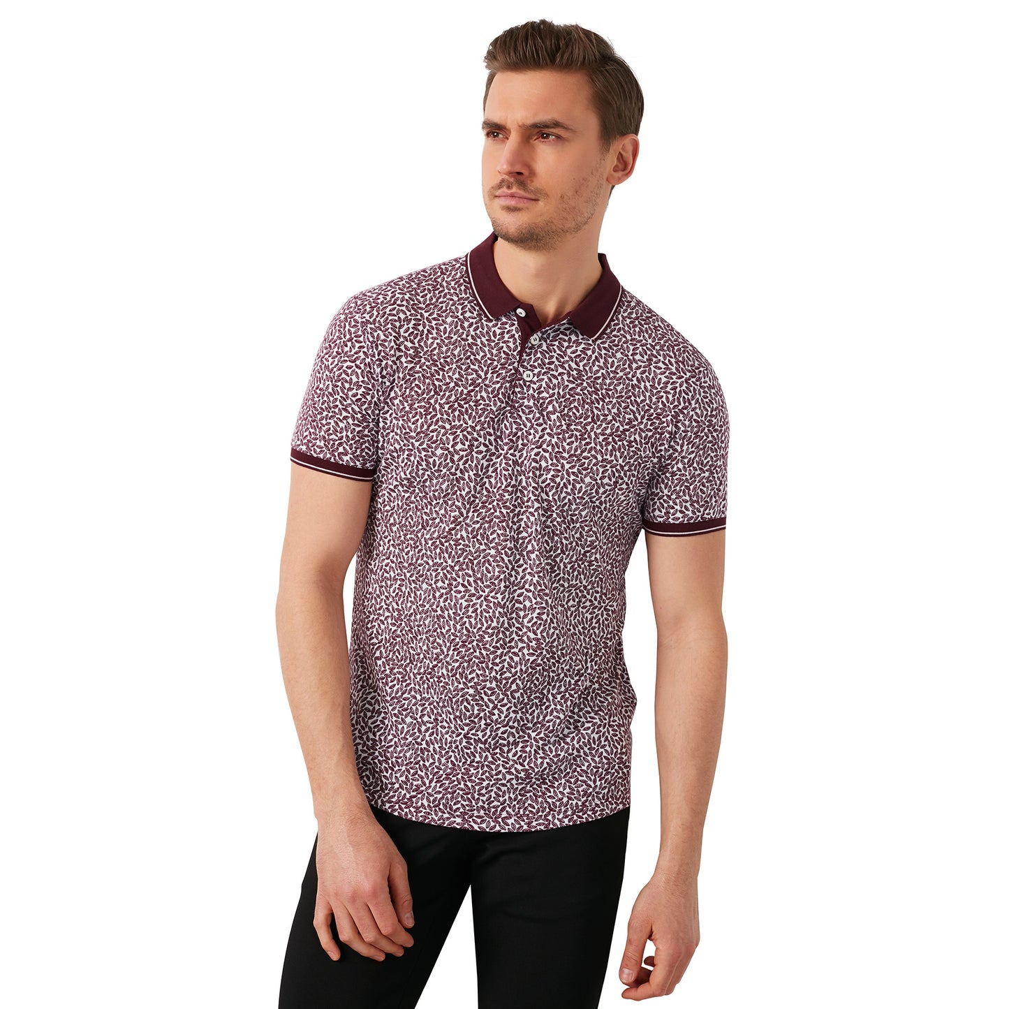 Buratti % 100 Pamuklu Desenli  Yaka T Shirt Erkek Polo 5968001 BORDO-BEYAZ