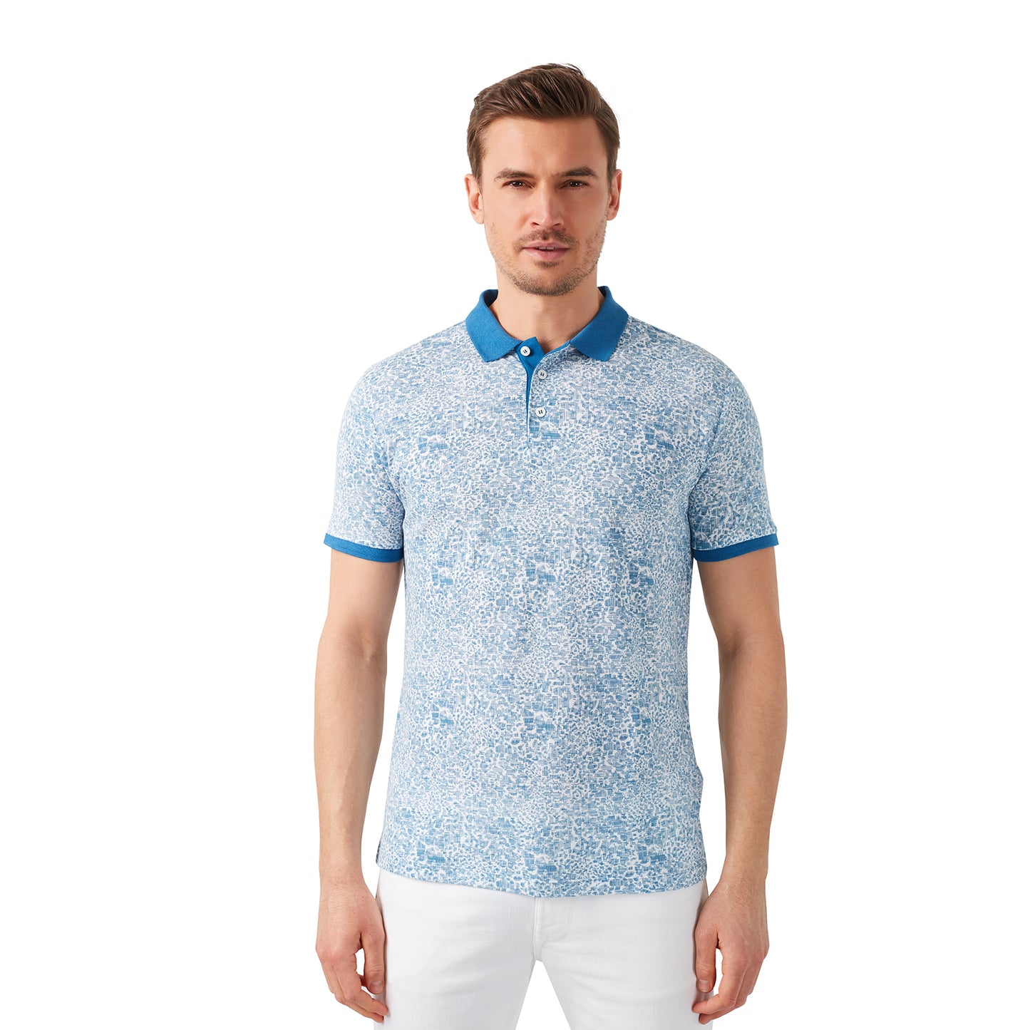 Buratti % 100 Pamuklu Desenli  Yaka T Shirt Erkek Polo 5968004 BEYAZ-AÇIK MAVİ