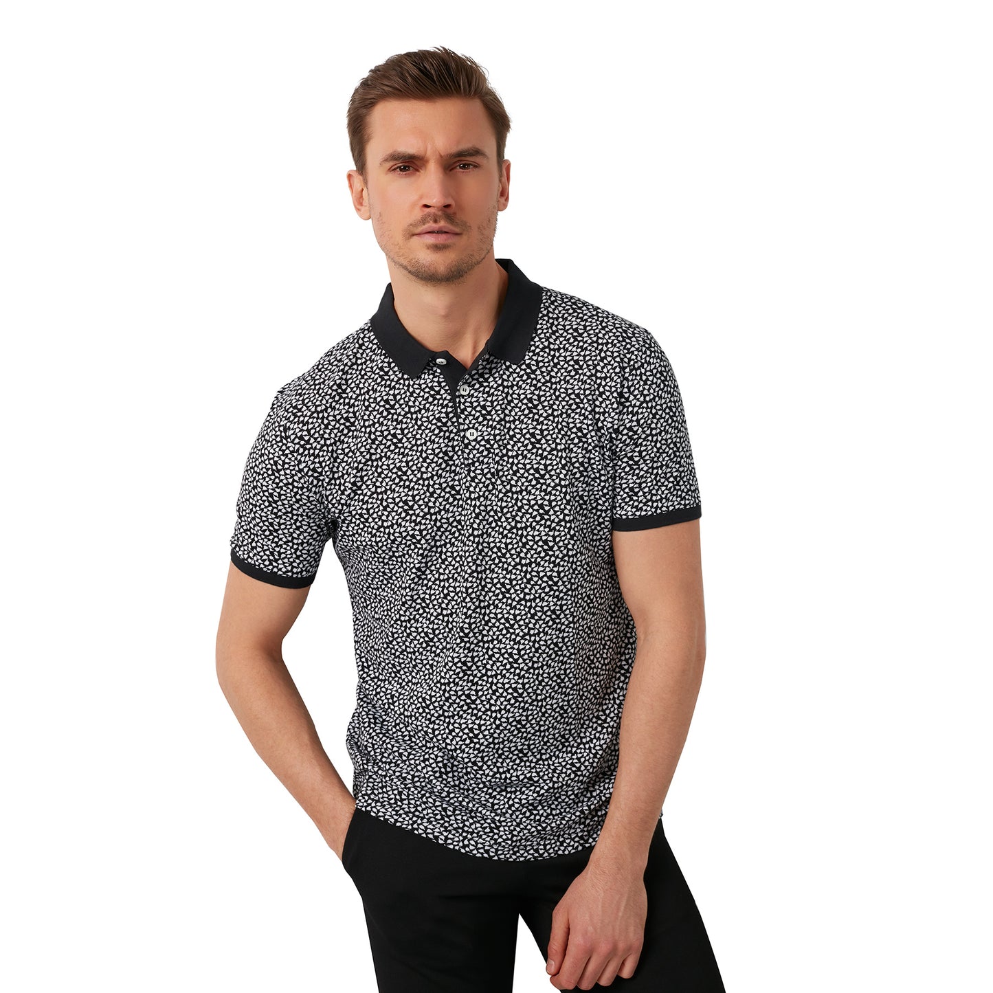 Buratti % 100 Pamuklu Desenli  Yaka T Shirt Erkek Polo 5968004 SİYAH-BEYAZ