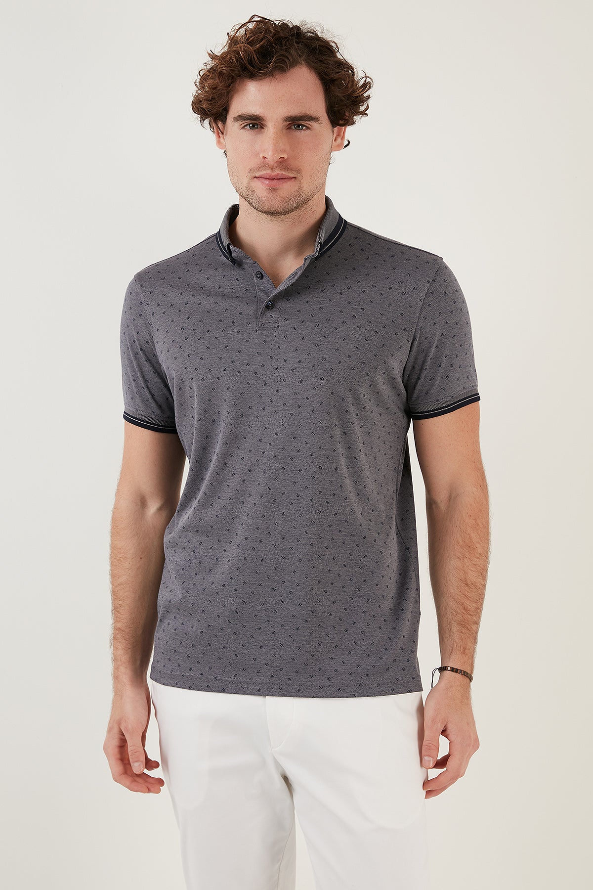 Buratti Pamuk Karışımlı Desenli Slim Fit Erkek Polo T Shirt 646B3250 LACİVERT