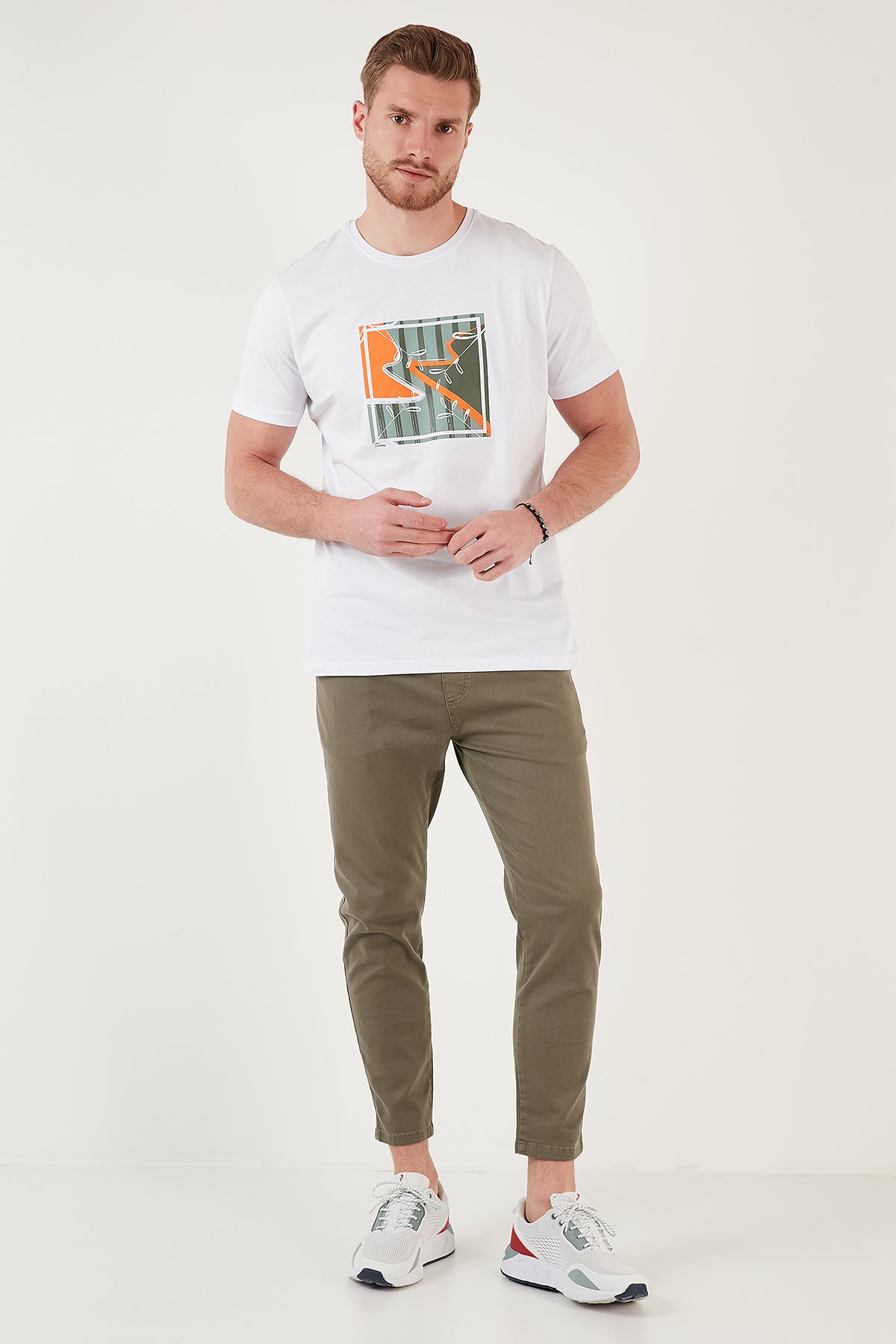 Buratti Baskılı Bisiklet Yaka % 100 Pamuk Slim Fit Erkek T Shirt 646R4040 BEYAZ