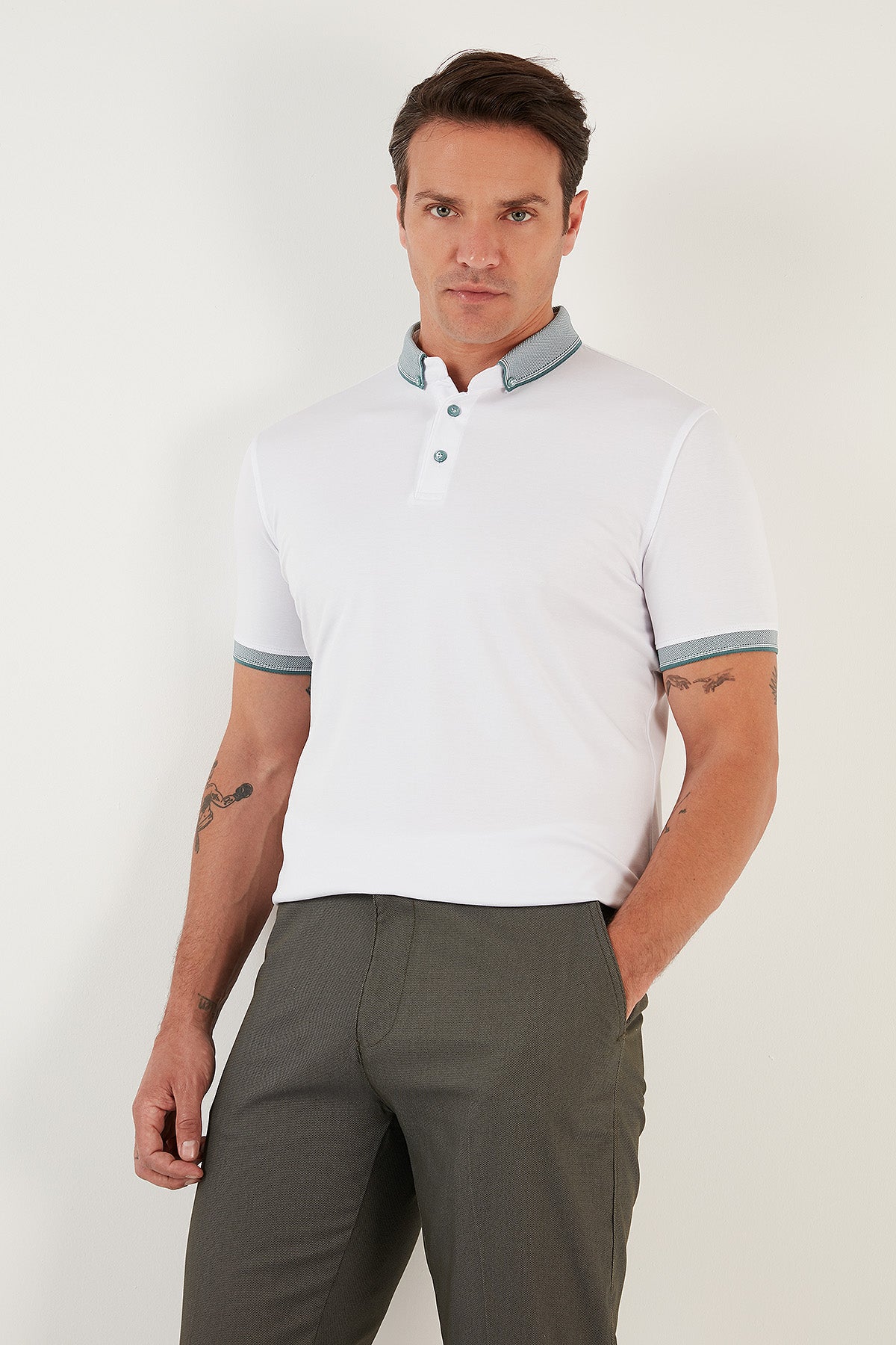 Buratti Pamuklu Slim Fit Erkek Polo T Shirt 646R4560 BEYAZ-YEŞİL