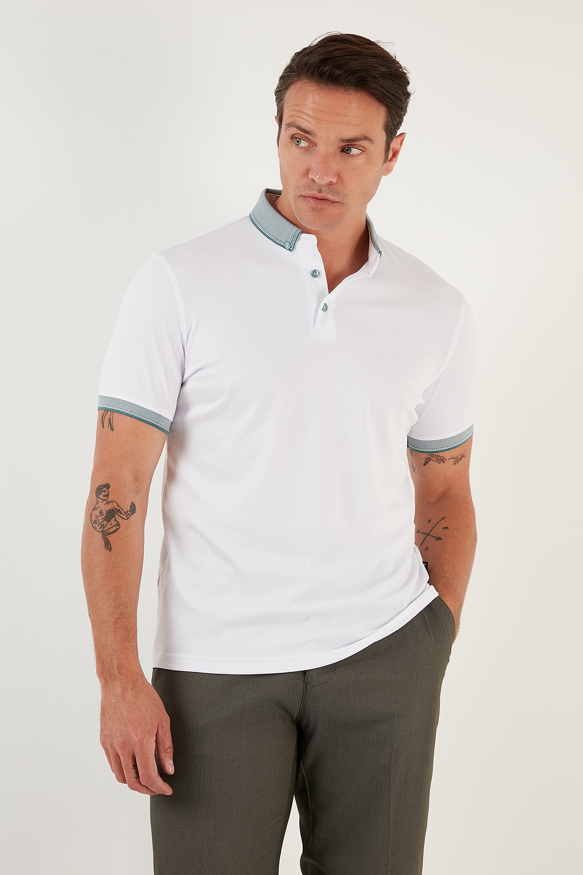 Buratti Pamuklu Slim Fit Erkek Polo T Shirt 646R4560 BEYAZ-YEŞİL