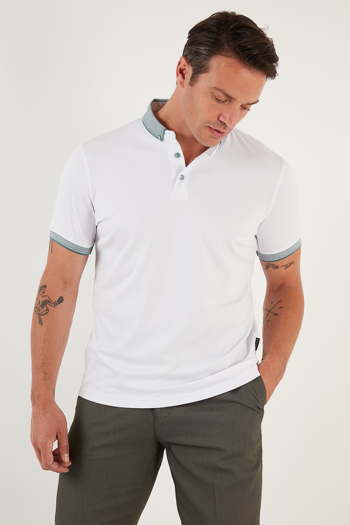 Buratti Pamuklu Slim Fit Erkek Polo T Shirt 646R4560 BEYAZ-YEŞİL