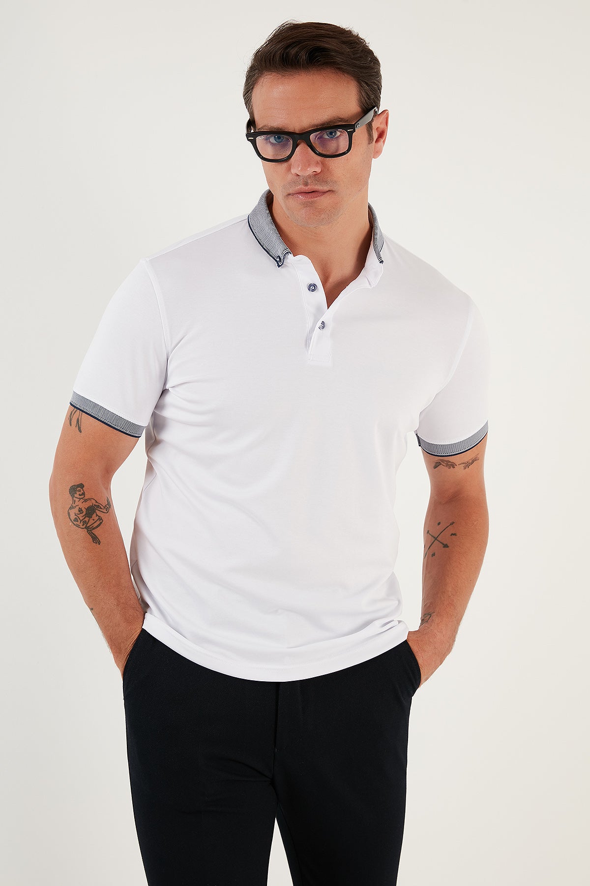 Buratti Pamuklu Slim Fit Erkek Polo T Shirt 646R4560 BEYAZ-LACİVERT