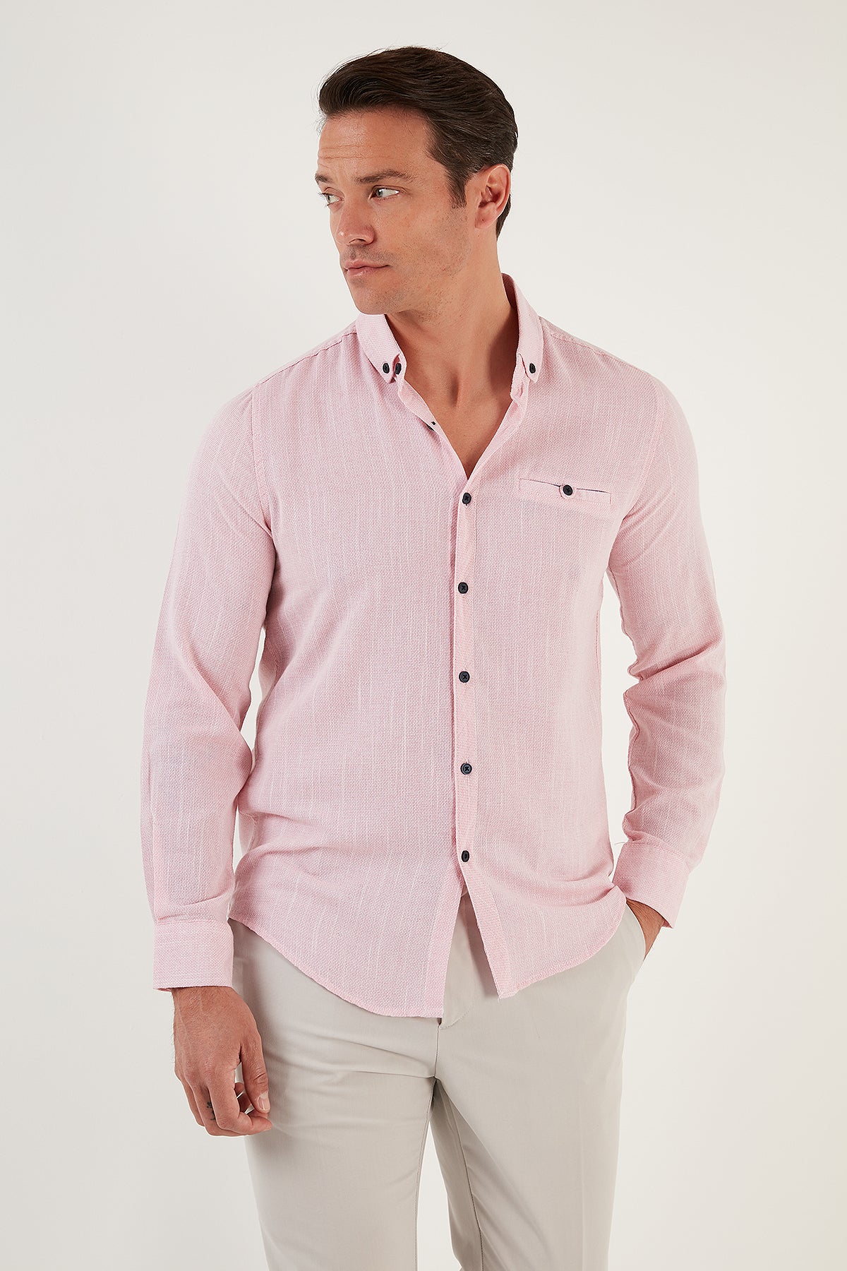 Buratti % 100 Pamuklu Slim Fit Uzun Kollu Erkek Gömlek CF21S111498 ROSE