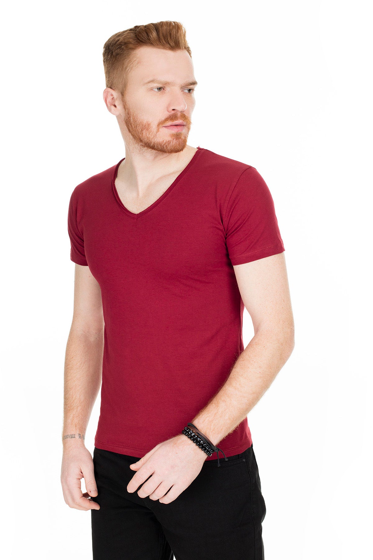 Buratti V Yaka Erkek T Shirt 54165 BORDO